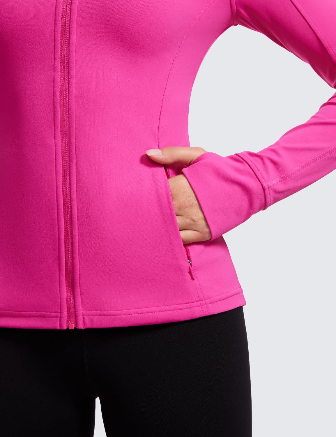 imageCRZ YOGA Butterluxe Hip Length Jackets for Women Full Zip Athletic Track Tops with Thumb Holes PocketsHibiscus Purple