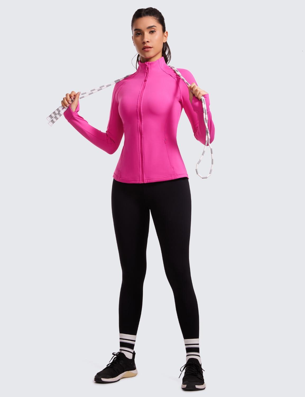 imageCRZ YOGA Butterluxe Hip Length Jackets for Women Full Zip Athletic Track Tops with Thumb Holes PocketsHibiscus Purple