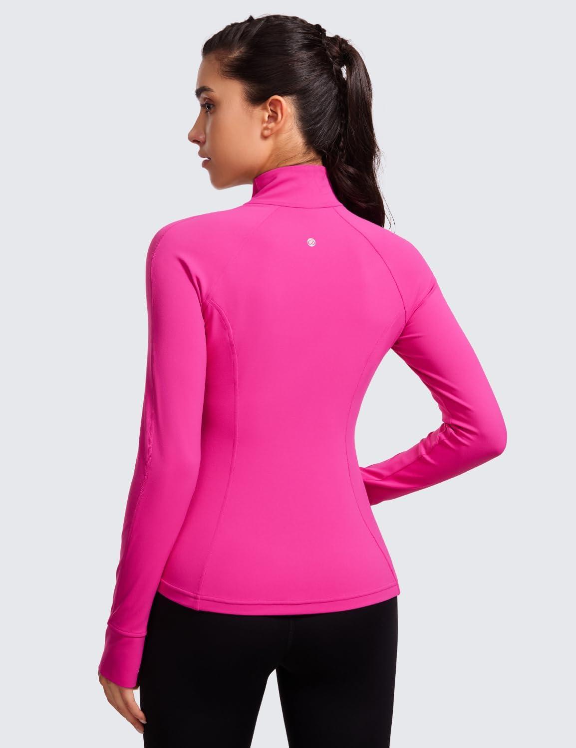 imageCRZ YOGA Butterluxe Hip Length Jackets for Women Full Zip Athletic Track Tops with Thumb Holes PocketsHibiscus Purple