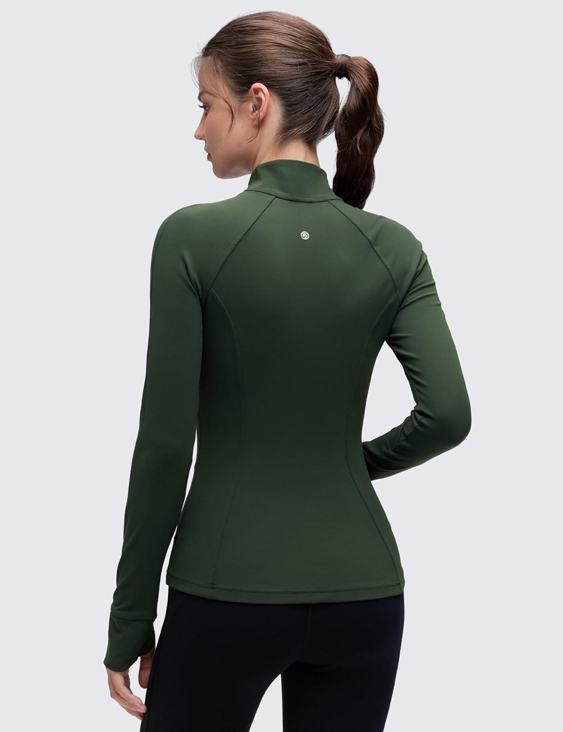 imageCRZ YOGA Butterluxe Hip Length Jackets for Women Full Zip Athletic Track Tops with Thumb Holes PocketsLegend Green