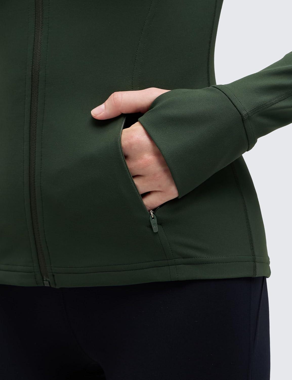imageCRZ YOGA Butterluxe Hip Length Jackets for Women Full Zip Athletic Track Tops with Thumb Holes PocketsLegend Green