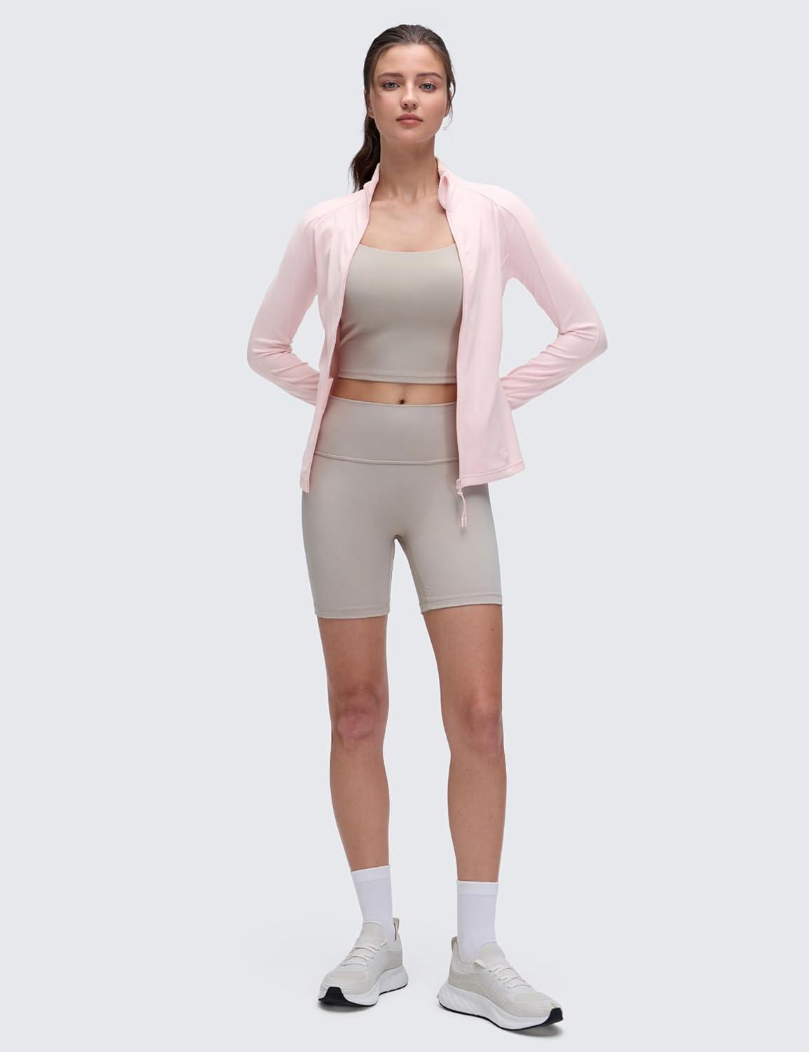 imageCRZ YOGA Butterluxe Hip Length Jackets for Women Full Zip Athletic Track Tops with Thumb Holes PocketsStrawberry Pink