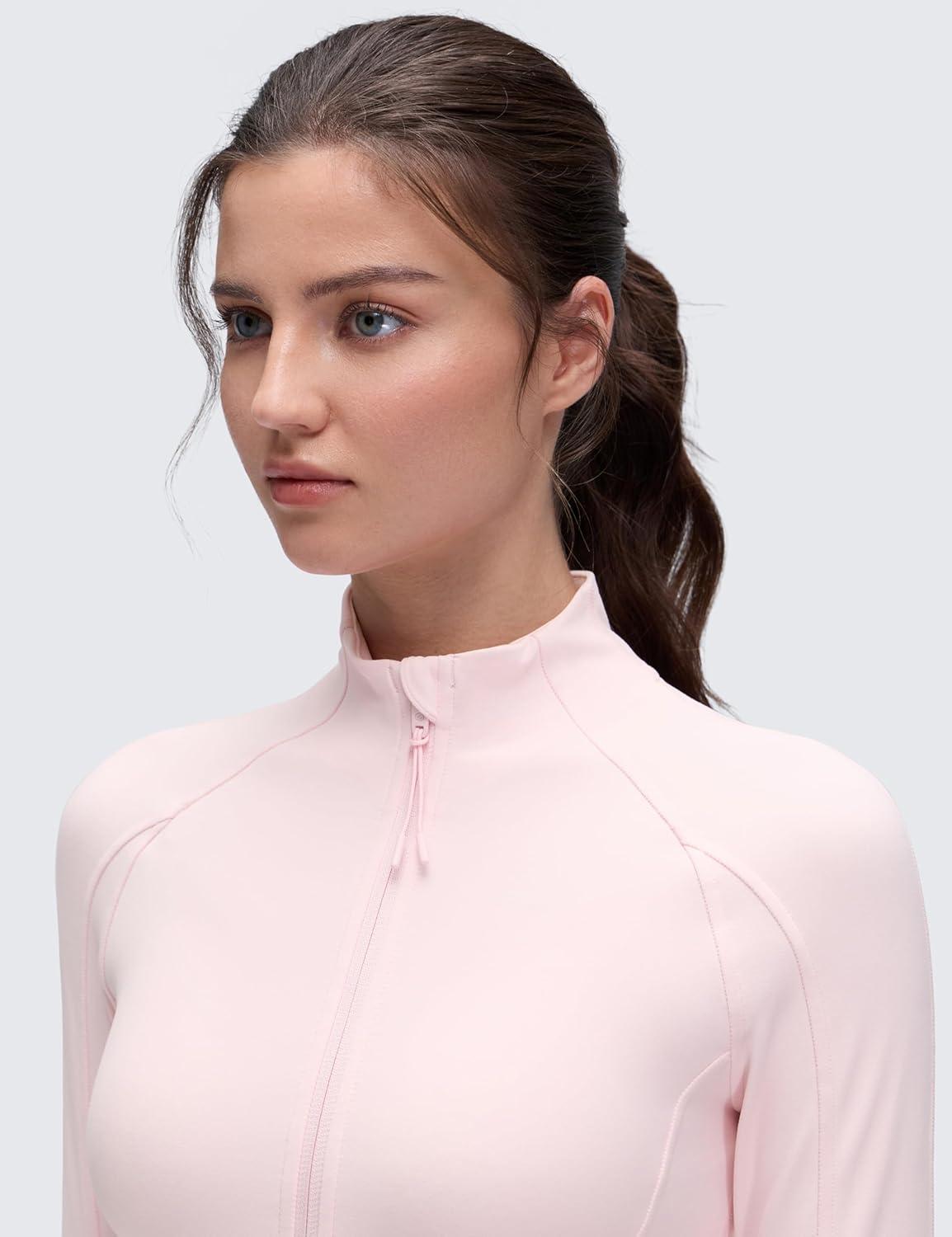 imageCRZ YOGA Butterluxe Hip Length Jackets for Women Full Zip Athletic Track Tops with Thumb Holes PocketsStrawberry Pink