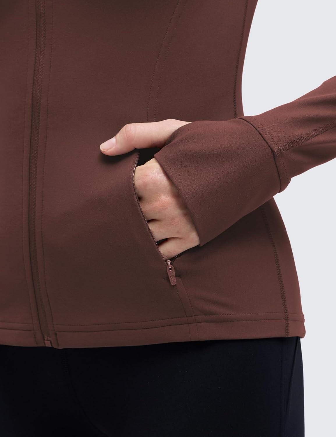 imageCRZ YOGA Butterluxe Hip Length Jackets for Women Full Zip Athletic Track Tops with Thumb Holes PocketsTaupe