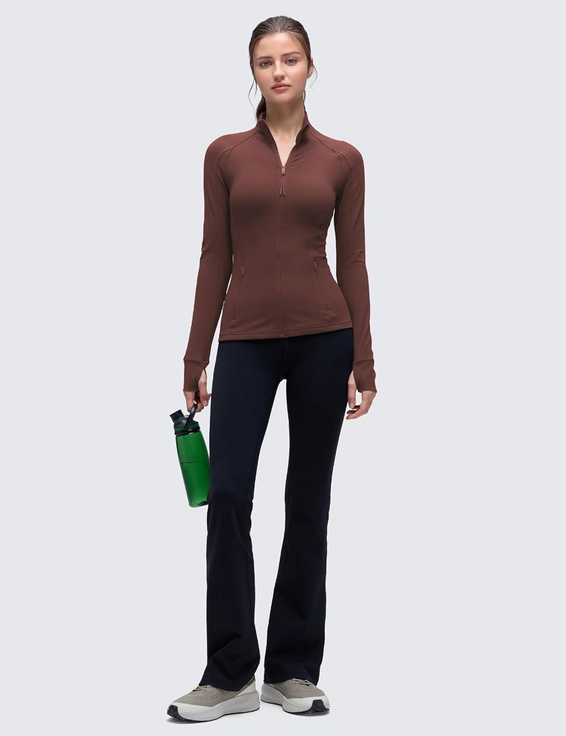 imageCRZ YOGA Butterluxe Hip Length Jackets for Women Full Zip Athletic Track Tops with Thumb Holes PocketsTaupe