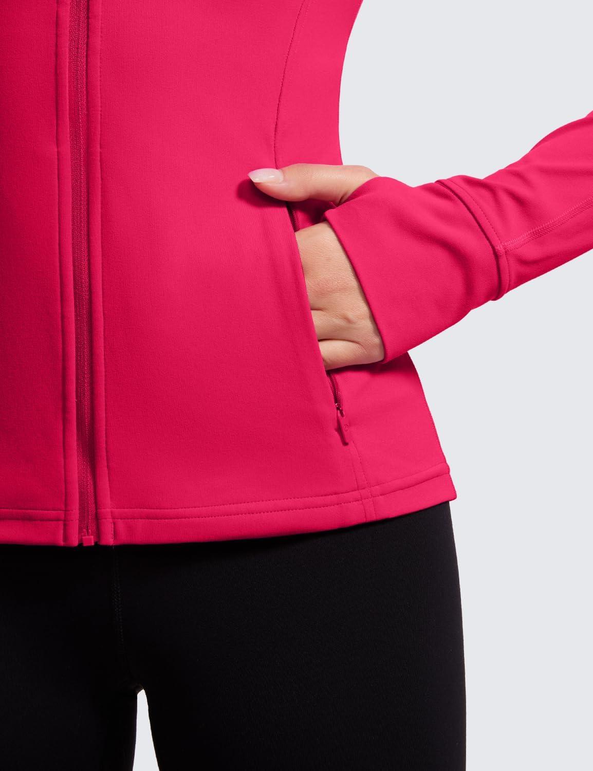 imageCRZ YOGA Butterluxe Hip Length Jackets for Women Full Zip Athletic Track Tops with Thumb Holes PocketsViva Magenta
