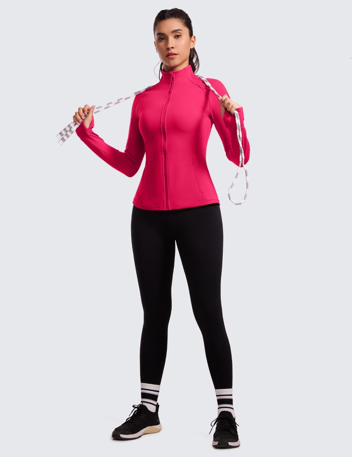 imageCRZ YOGA Butterluxe Hip Length Jackets for Women Full Zip Athletic Track Tops with Thumb Holes PocketsViva Magenta