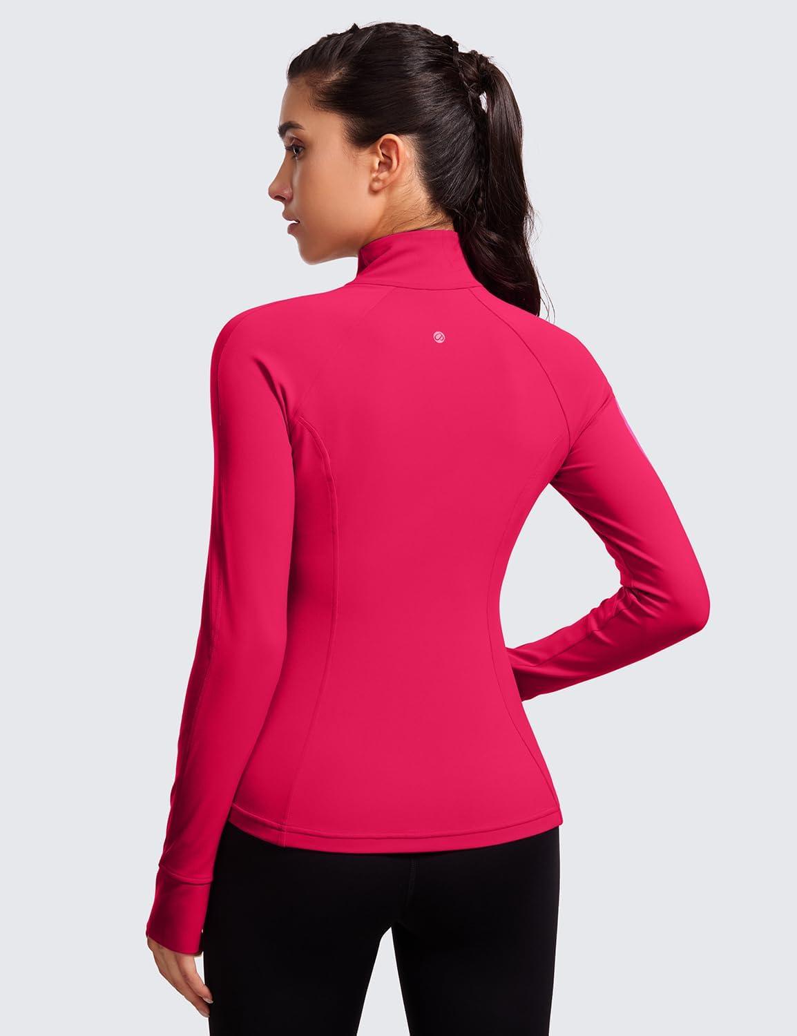 imageCRZ YOGA Butterluxe Hip Length Jackets for Women Full Zip Athletic Track Tops with Thumb Holes PocketsViva Magenta