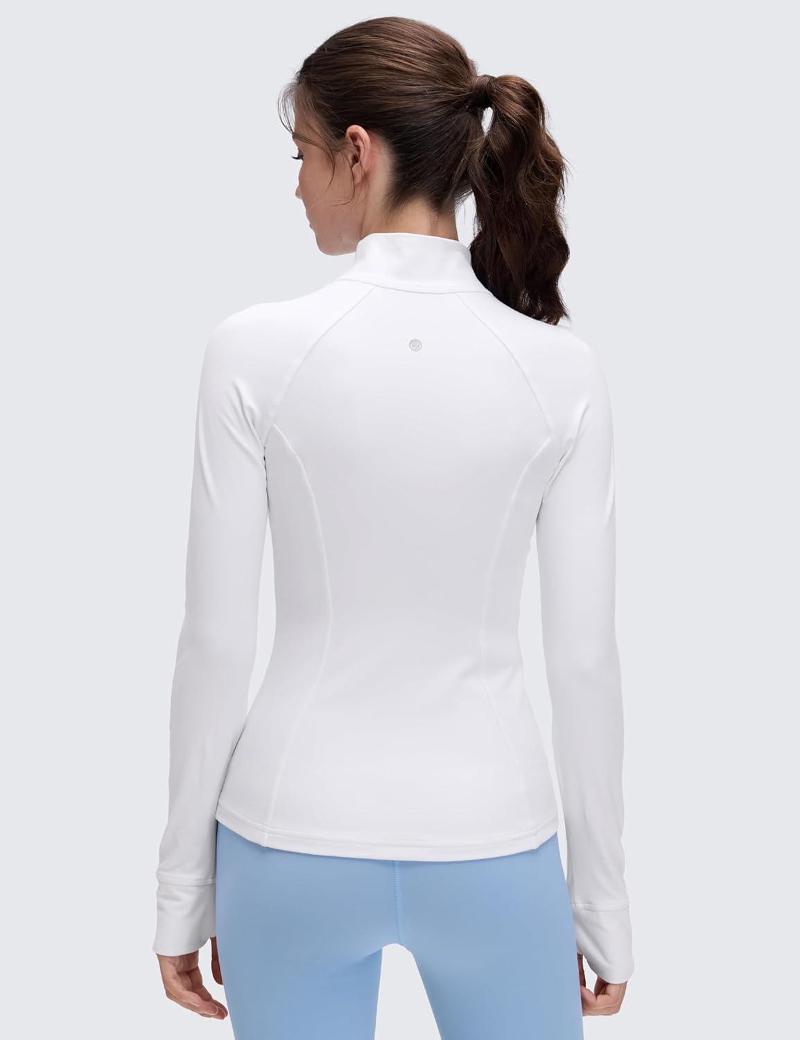 imageCRZ YOGA Butterluxe Hip Length Jackets for Women Full Zip Athletic Track Tops with Thumb Holes PocketsWhite