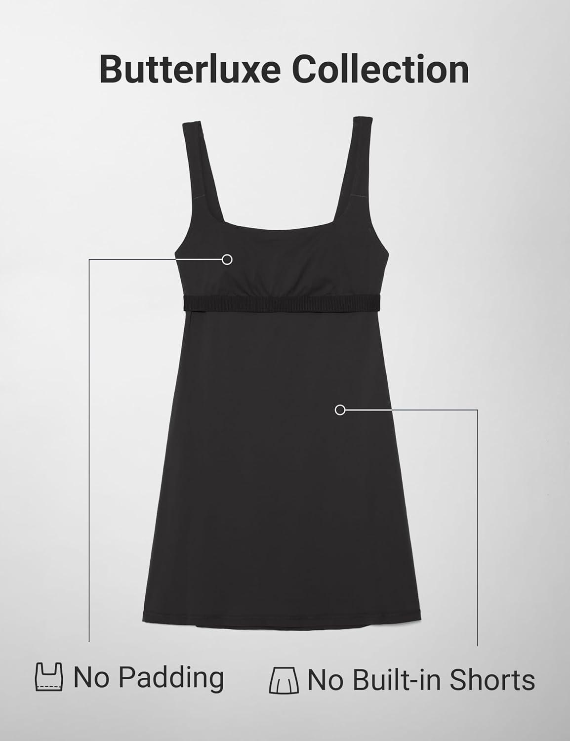 imageCRZ YOGA Butterluxe Linerless Square Neck Tennis Dress for Women A Line Casual Outfits with Shelf Bra No Builtin ShortsBlack