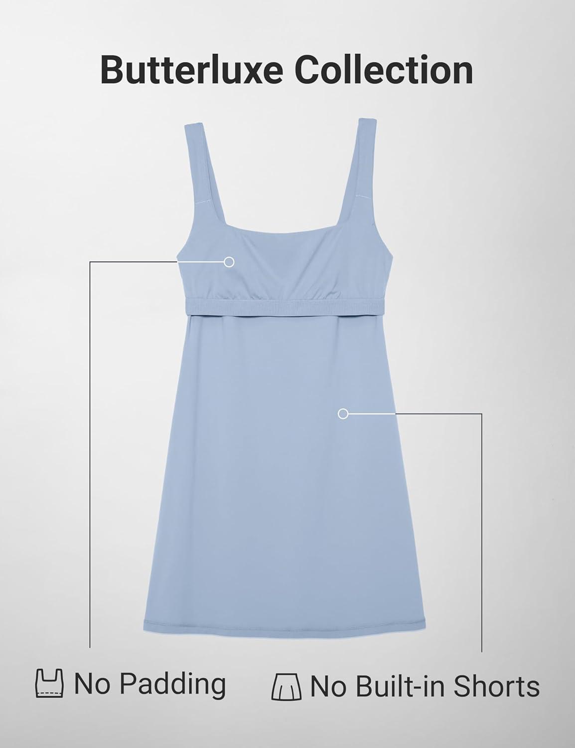 imageCRZ YOGA Butterluxe Linerless Square Neck Tennis Dress for Women A Line Casual Outfits with Shelf Bra No Builtin ShortsCambric Blue