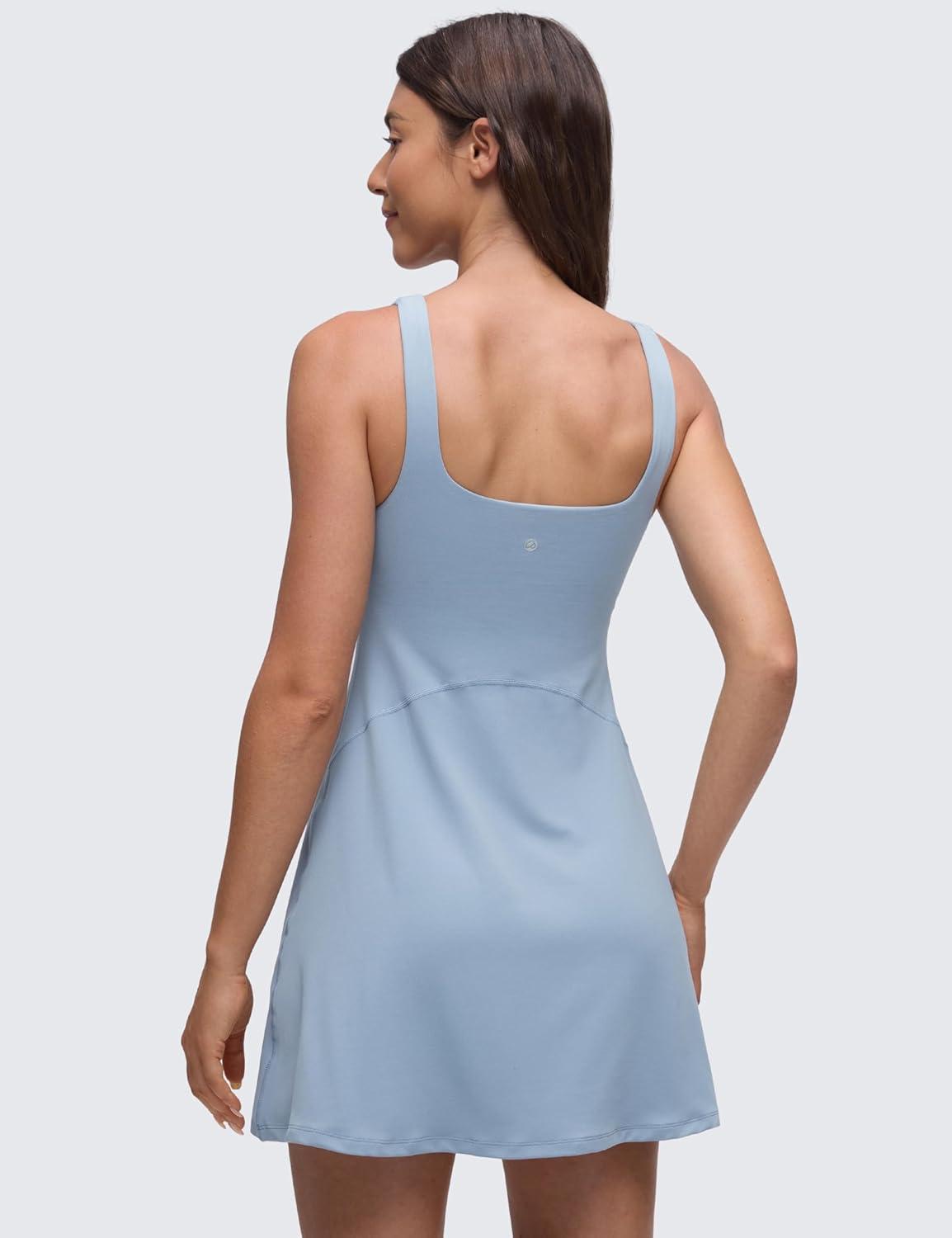 imageCRZ YOGA Butterluxe Linerless Square Neck Tennis Dress for Women A Line Casual Outfits with Shelf Bra No Builtin ShortsCambric Blue