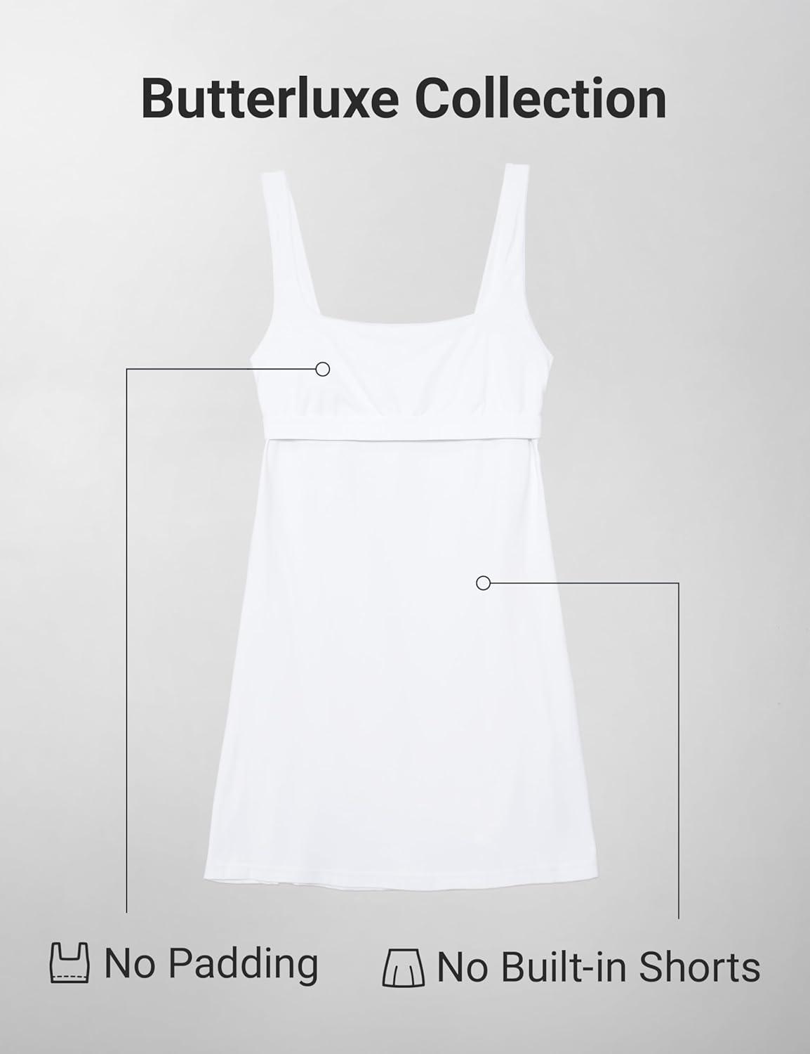 imageCRZ YOGA Butterluxe Linerless Square Neck Tennis Dress for Women A Line Casual Outfits with Shelf Bra No Builtin ShortsWhite
