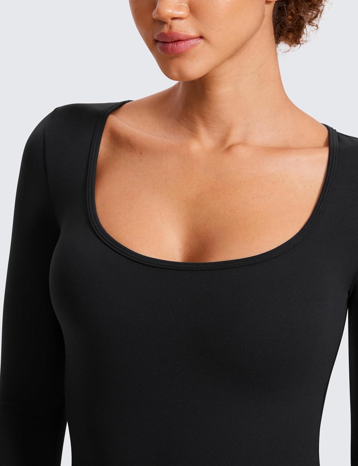 imageCRZ YOGA Butterluxe Long Sleeve Jumpsuits for Women Scoop Neck Casual Yoga One Piece 25quot Leggings RompersBlack