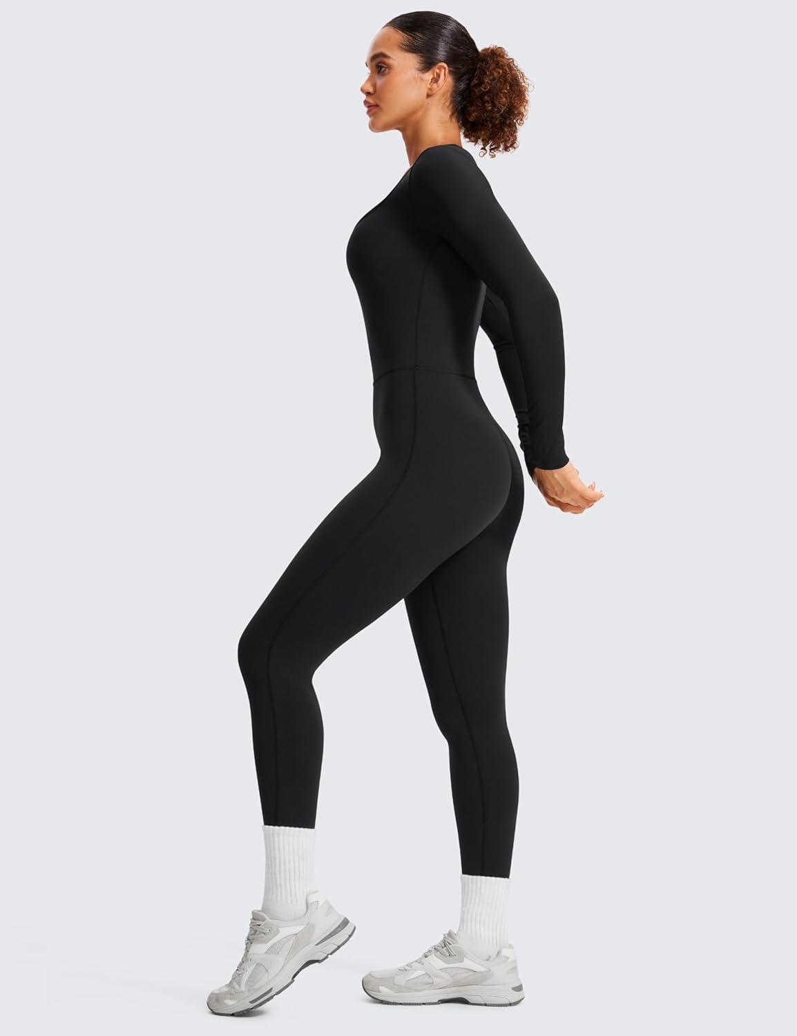 imageCRZ YOGA Butterluxe Long Sleeve Jumpsuits for Women Scoop Neck Casual Yoga One Piece 25quot Leggings RompersBlack