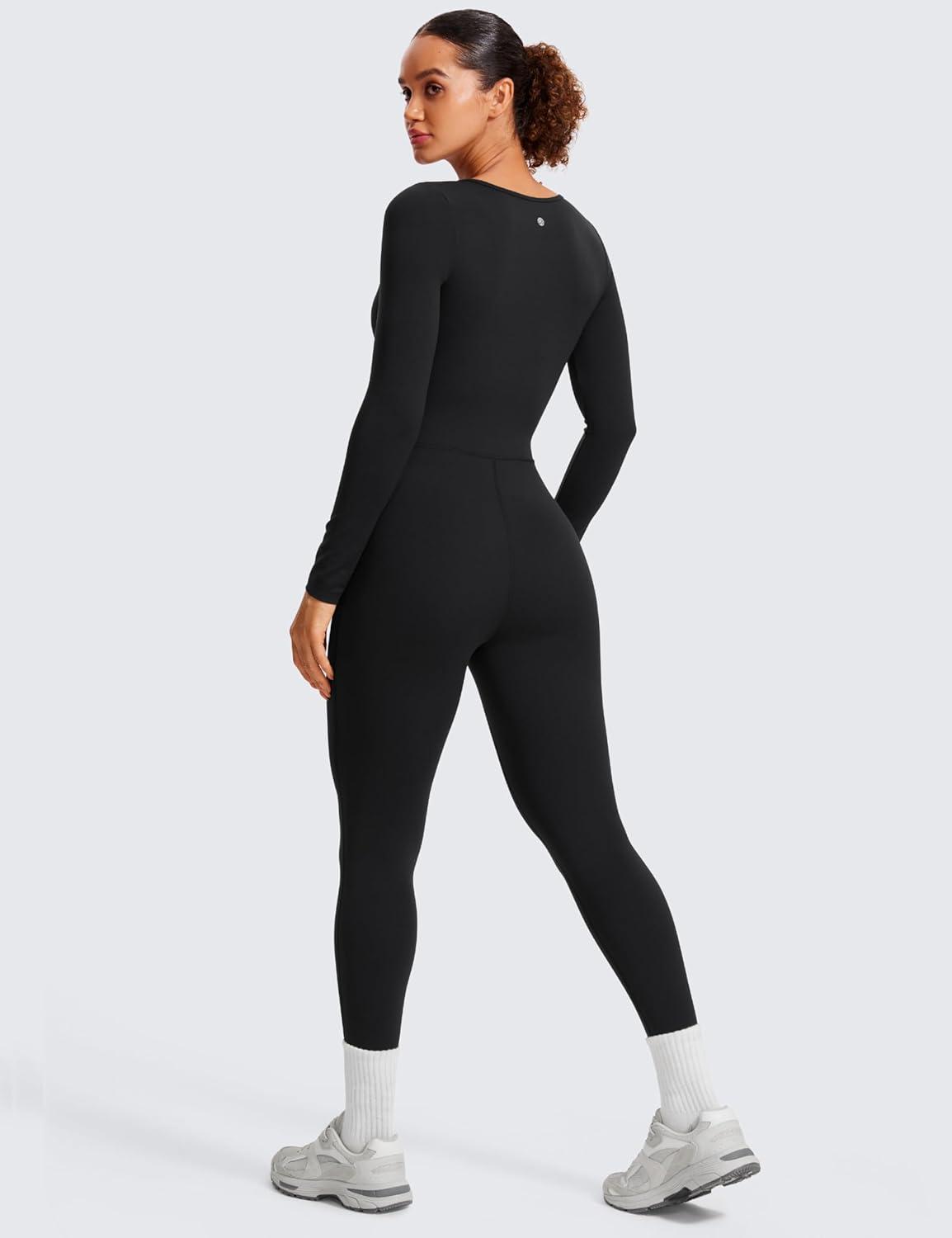 imageCRZ YOGA Butterluxe Long Sleeve Jumpsuits for Women Scoop Neck Casual Yoga One Piece 25quot Leggings RompersBlack