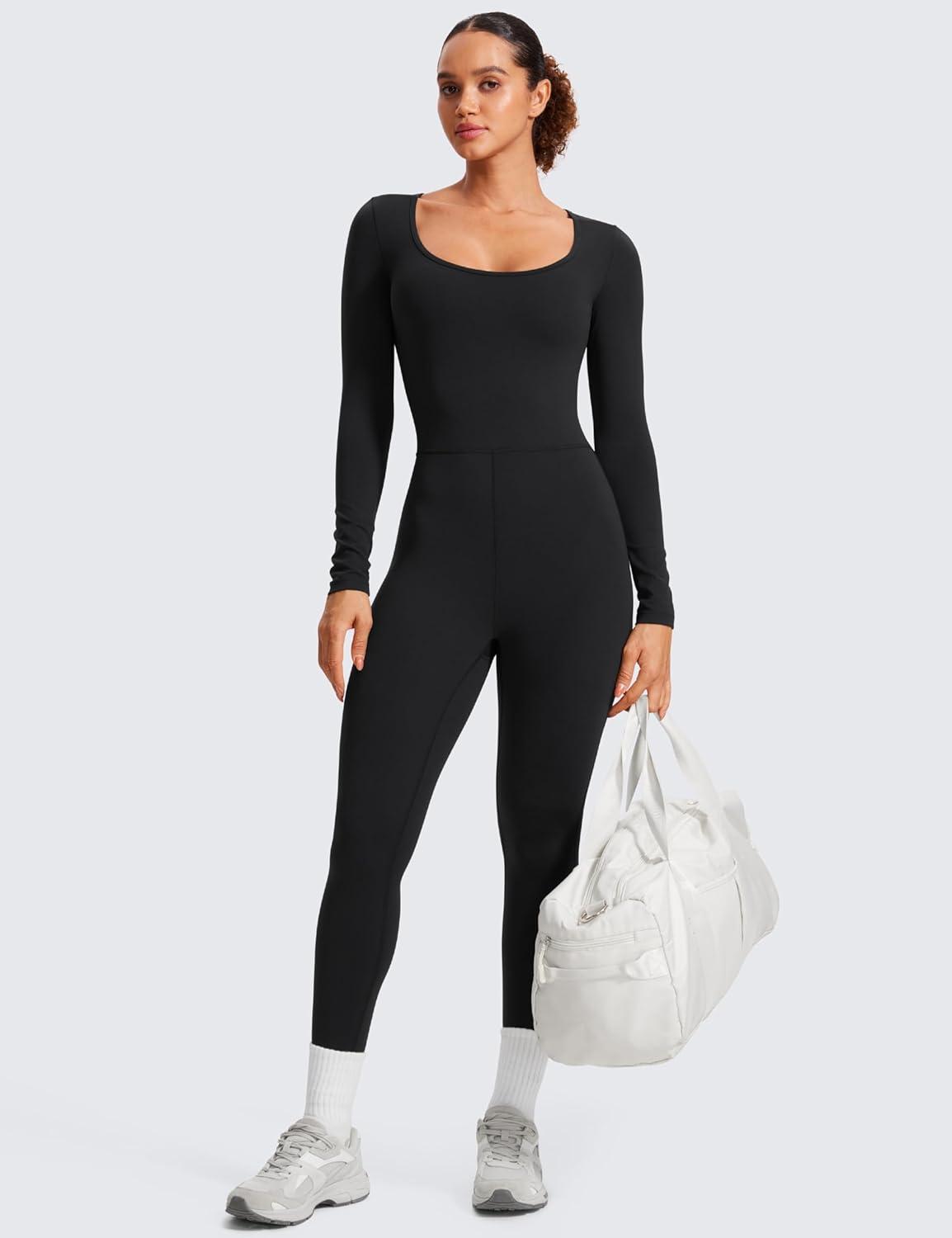 imageCRZ YOGA Butterluxe Long Sleeve Jumpsuits for Women Scoop Neck Casual Yoga One Piece 25quot Leggings RompersBlack