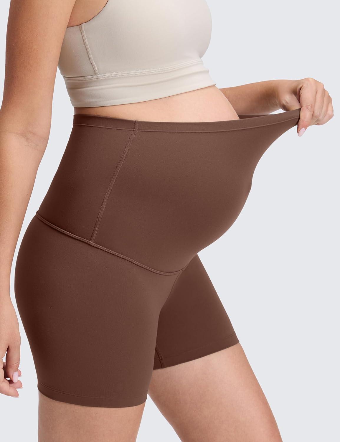 imageCRZ YOGA Butterluxe Maternity Biker Shorts 4quot Over The Belly Pregnancy Yoga Workout Womens Activewear Buttery SoftCoffee Brown
