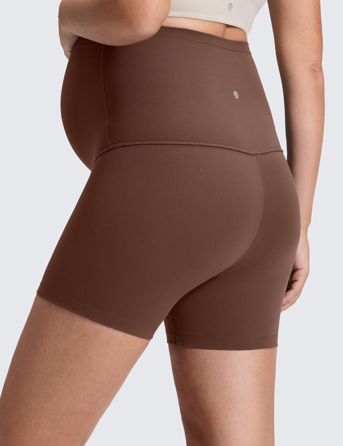 imageCRZ YOGA Butterluxe Maternity Biker Shorts 4quot Over The Belly Pregnancy Yoga Workout Womens Activewear Buttery SoftCoffee Brown