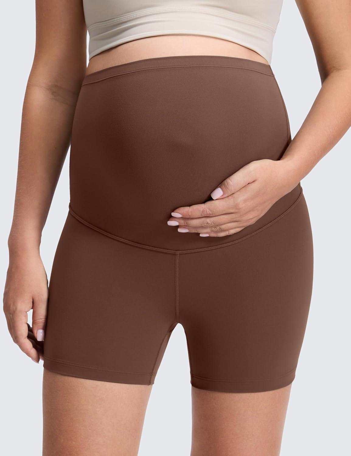 imageCRZ YOGA Butterluxe Maternity Biker Shorts 4quot Over The Belly Pregnancy Yoga Workout Womens Activewear Buttery SoftCoffee Brown
