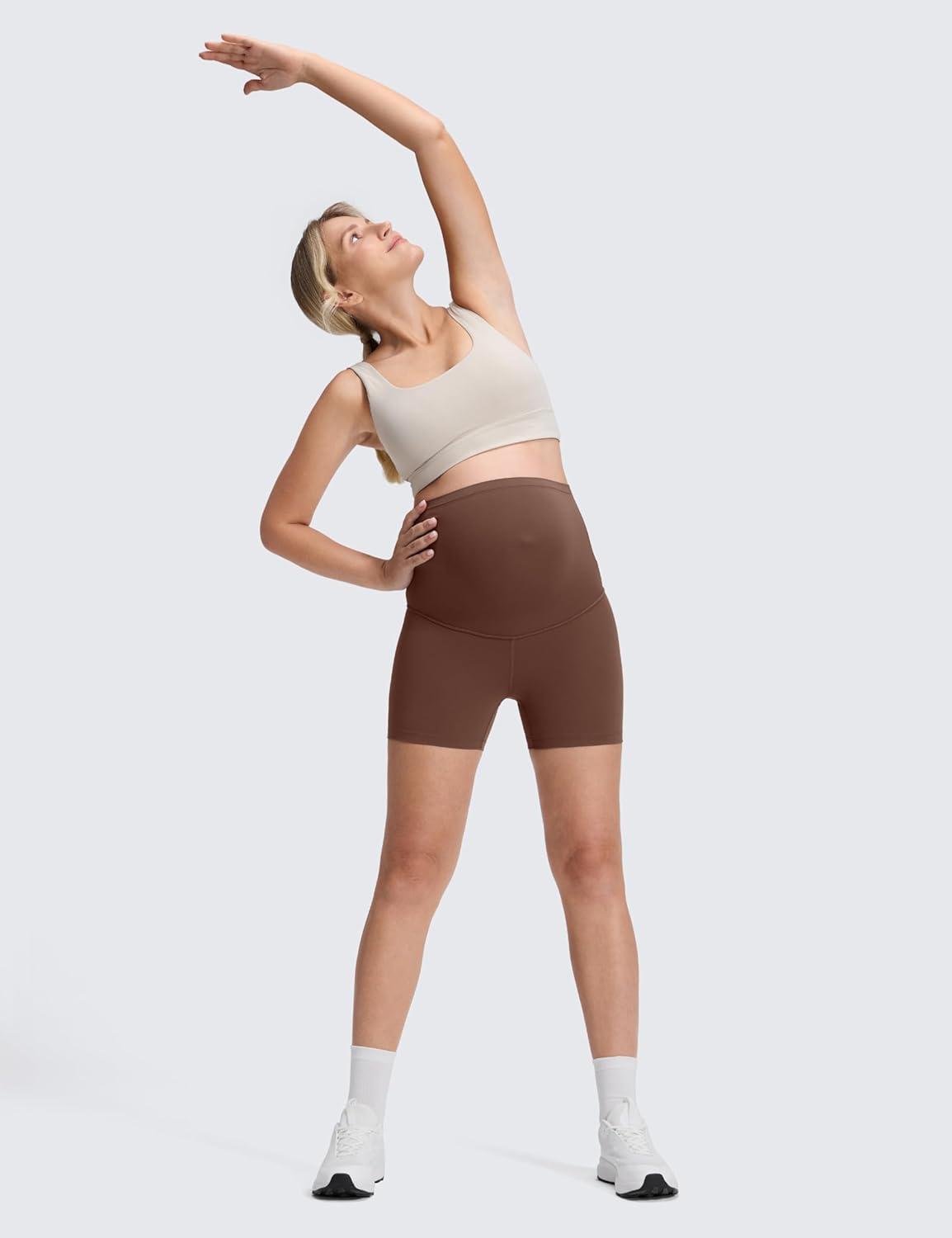 imageCRZ YOGA Butterluxe Maternity Biker Shorts 4quot Over The Belly Pregnancy Yoga Workout Womens Activewear Buttery SoftCoffee Brown