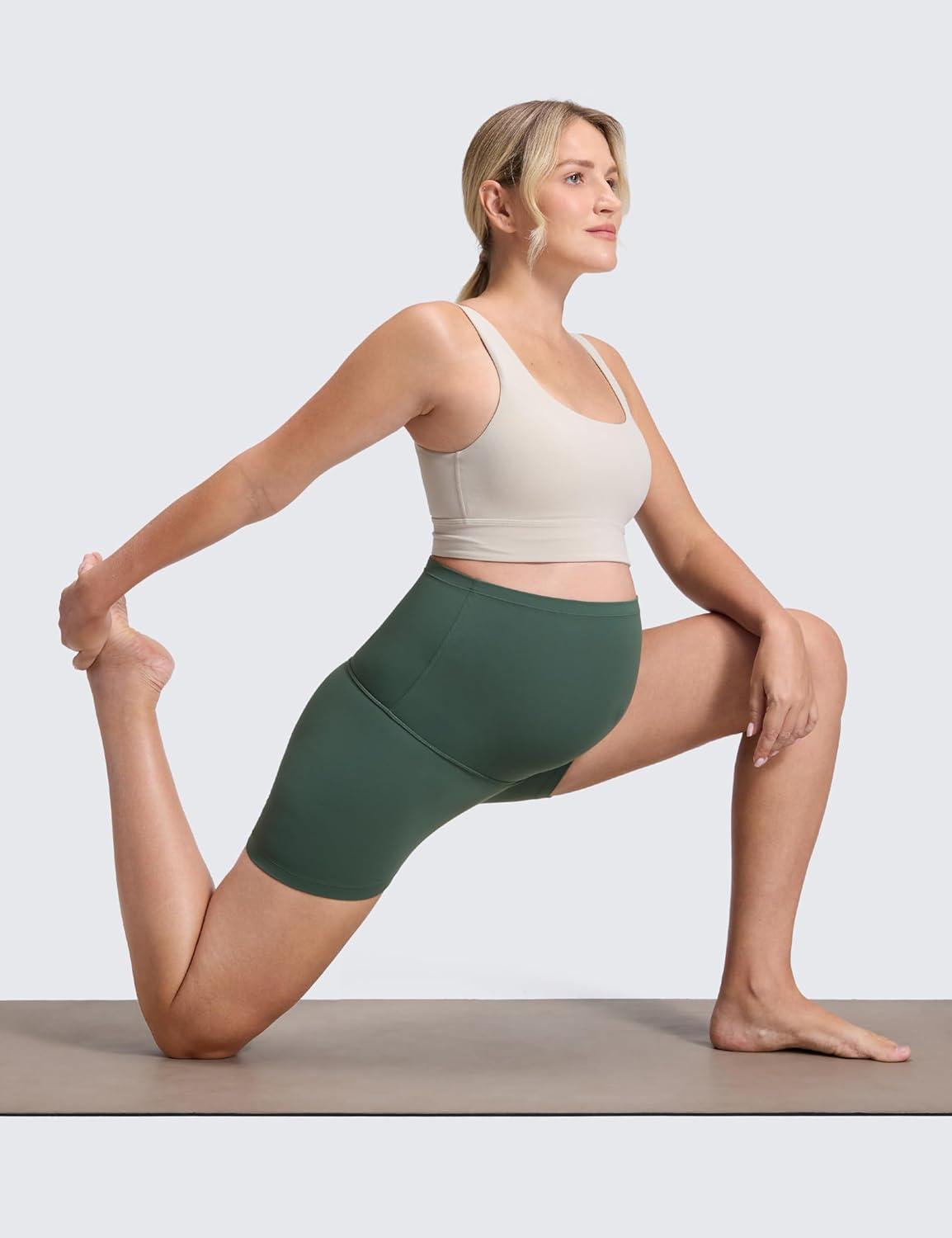 imageCRZ YOGA Butterluxe Maternity Biker Shorts 4quot Over The Belly Pregnancy Yoga Workout Womens Activewear Buttery SoftDark Forest Green