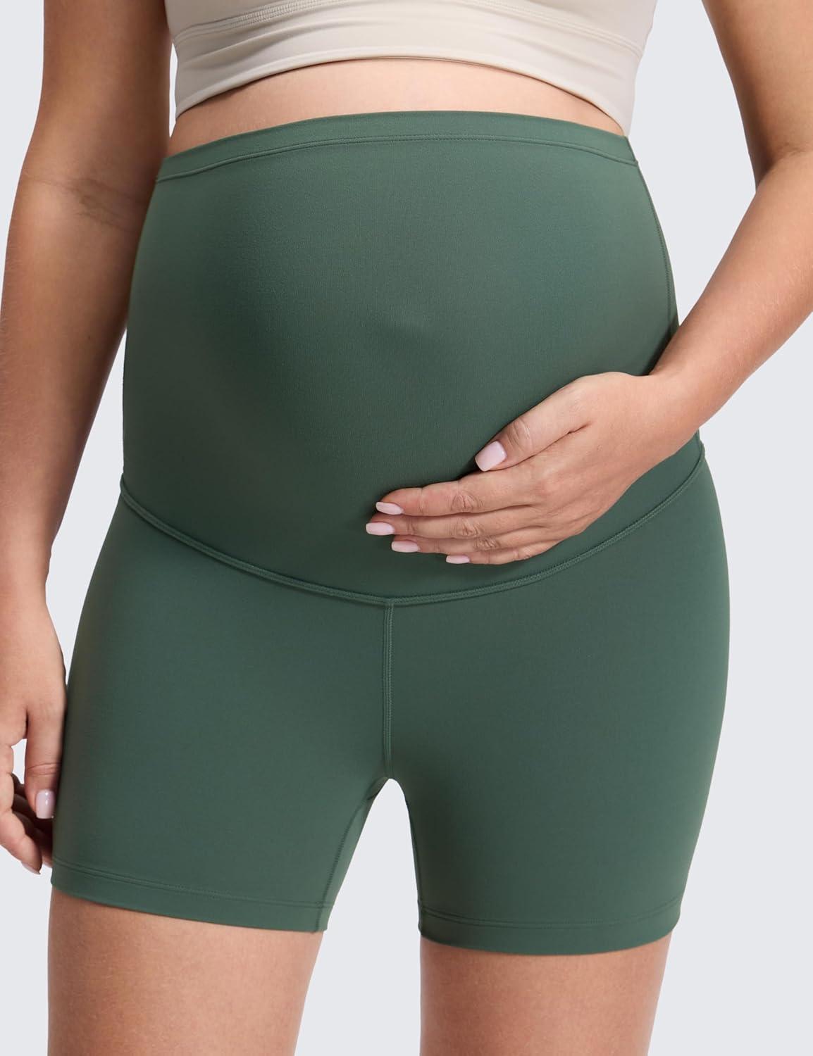 imageCRZ YOGA Butterluxe Maternity Biker Shorts 4quot Over The Belly Pregnancy Yoga Workout Womens Activewear Buttery SoftDark Forest Green
