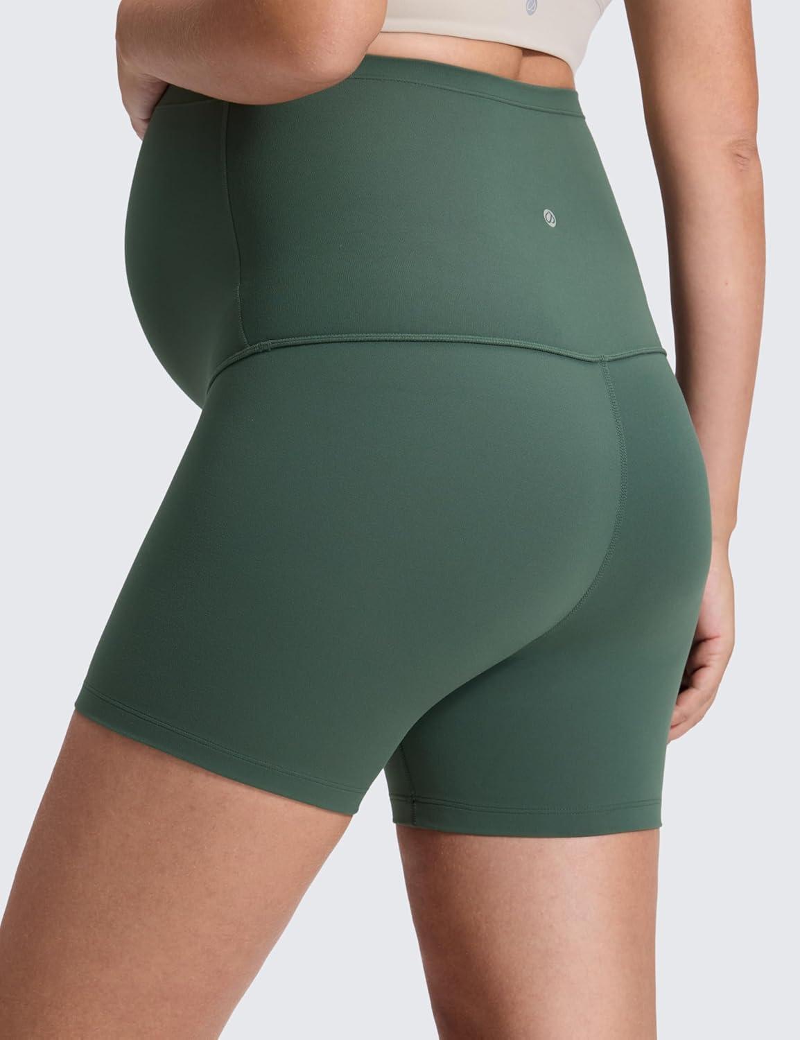 imageCRZ YOGA Butterluxe Maternity Biker Shorts 4quot Over The Belly Pregnancy Yoga Workout Womens Activewear Buttery SoftDark Forest Green