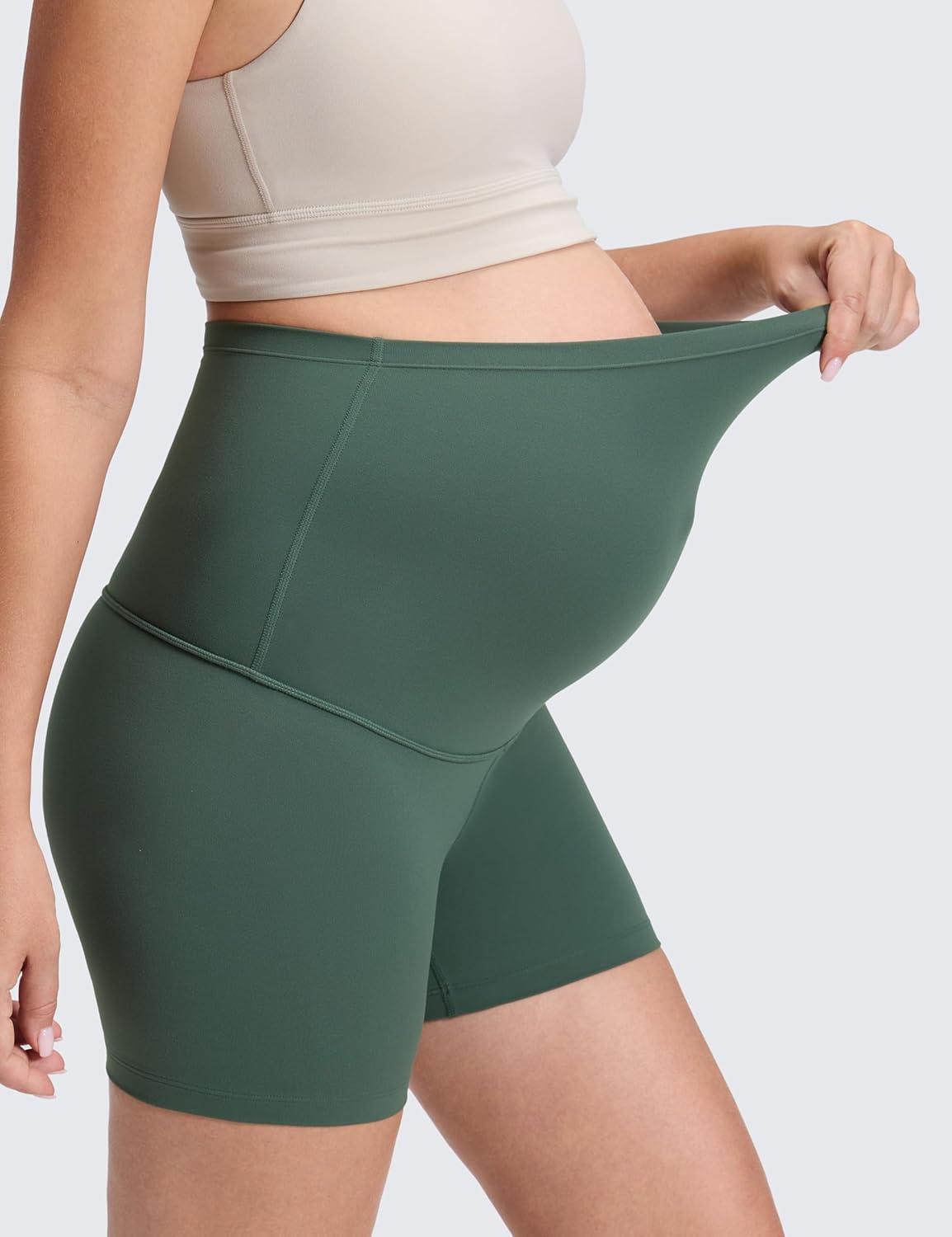imageCRZ YOGA Butterluxe Maternity Biker Shorts 4quot Over The Belly Pregnancy Yoga Workout Womens Activewear Buttery SoftDark Forest Green