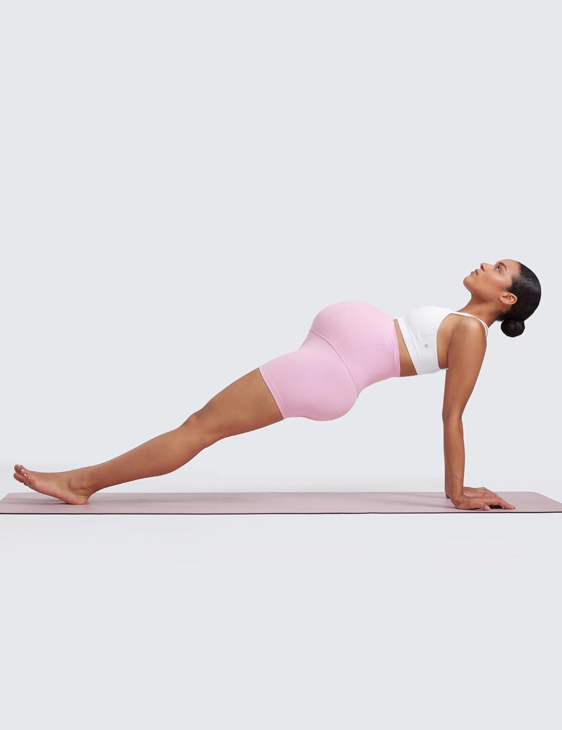 imageCRZ YOGA Butterluxe Maternity Biker Shorts 4quot Over The Belly Pregnancy Yoga Workout Womens Activewear Buttery SoftVita Pink