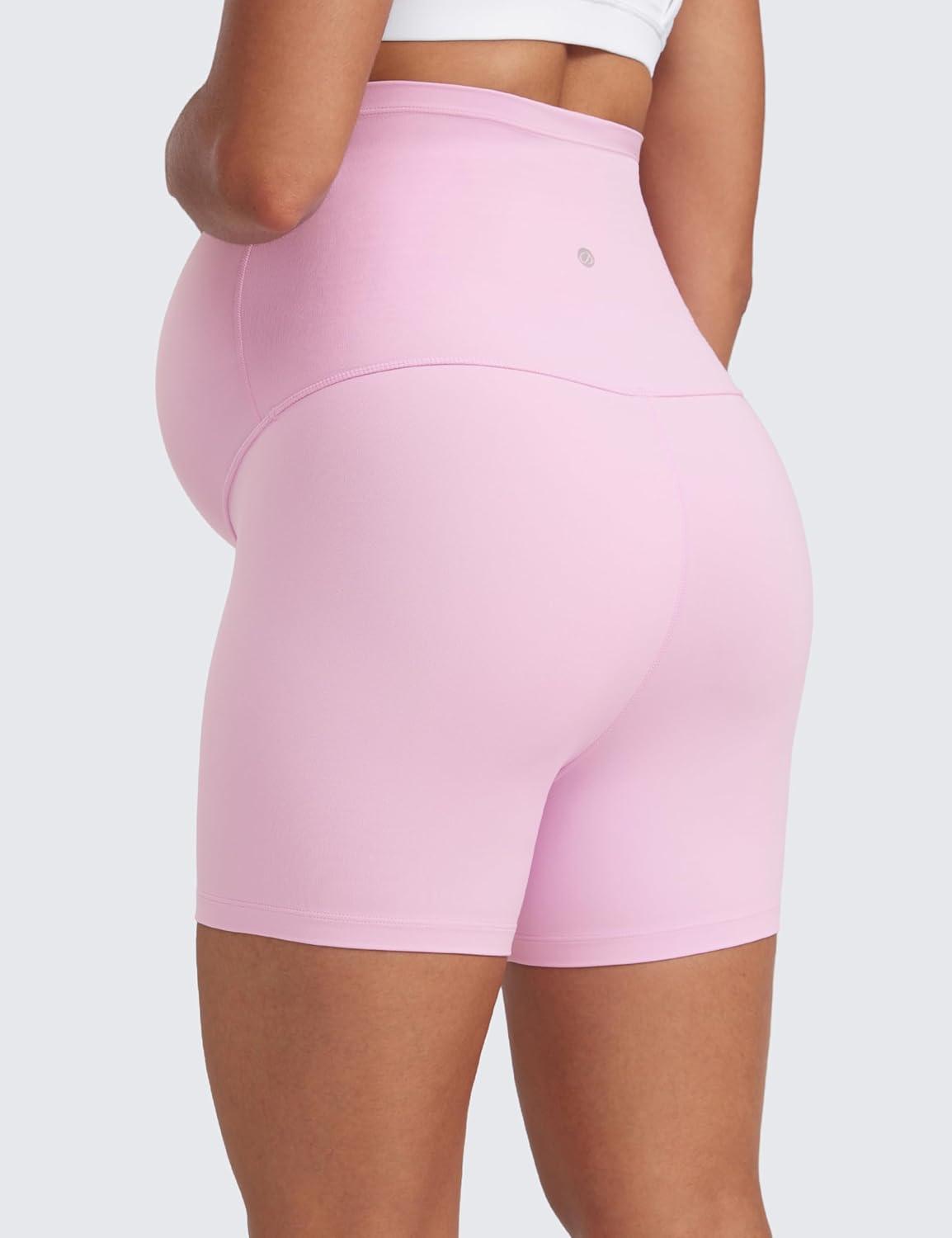imageCRZ YOGA Butterluxe Maternity Biker Shorts 4quot Over The Belly Pregnancy Yoga Workout Womens Activewear Buttery SoftVita Pink