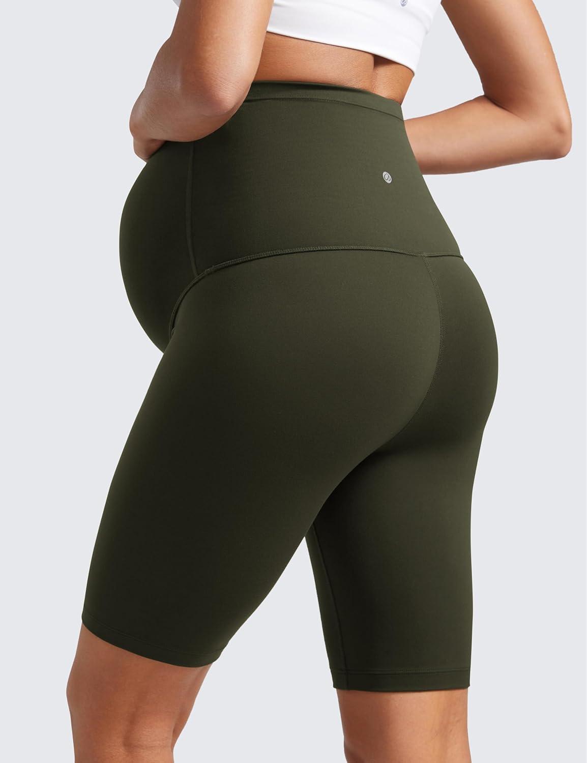 imageCRZ YOGA Butterluxe Maternity Biker Shorts 8quot Over The Belly Pregnancy Yoga Workout Womens Activewear Buttery SoftOlive Green