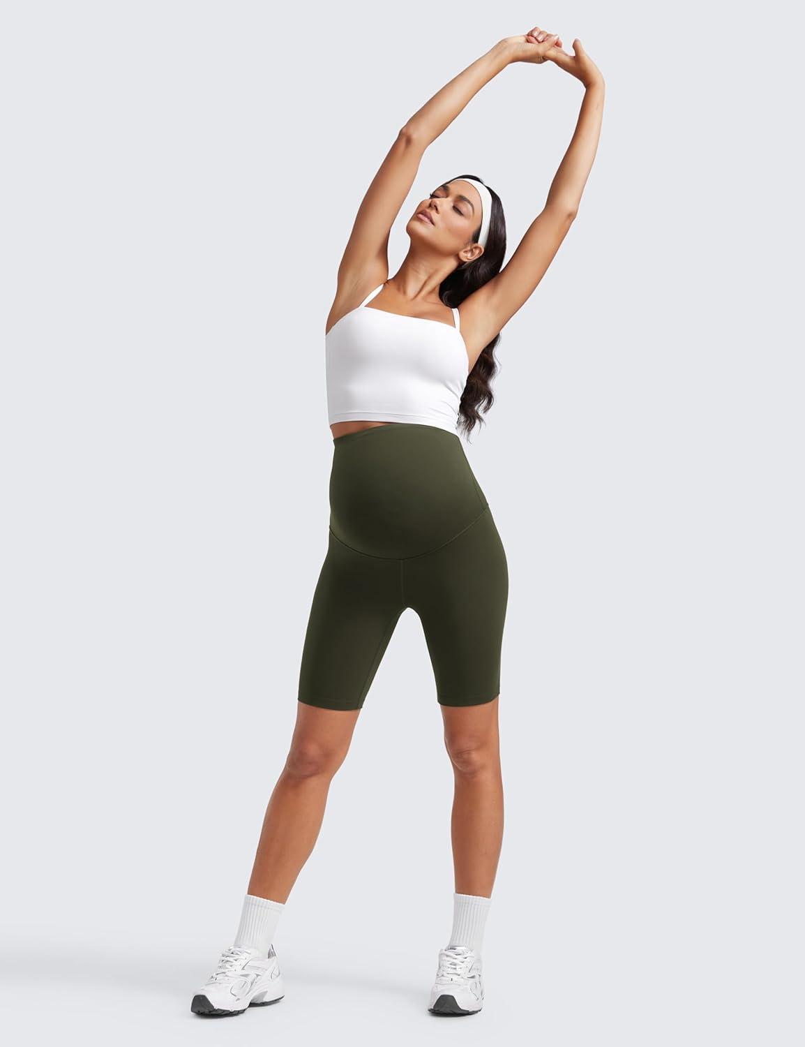 imageCRZ YOGA Butterluxe Maternity Biker Shorts 8quot Over The Belly Pregnancy Yoga Workout Womens Activewear Buttery SoftOlive Green