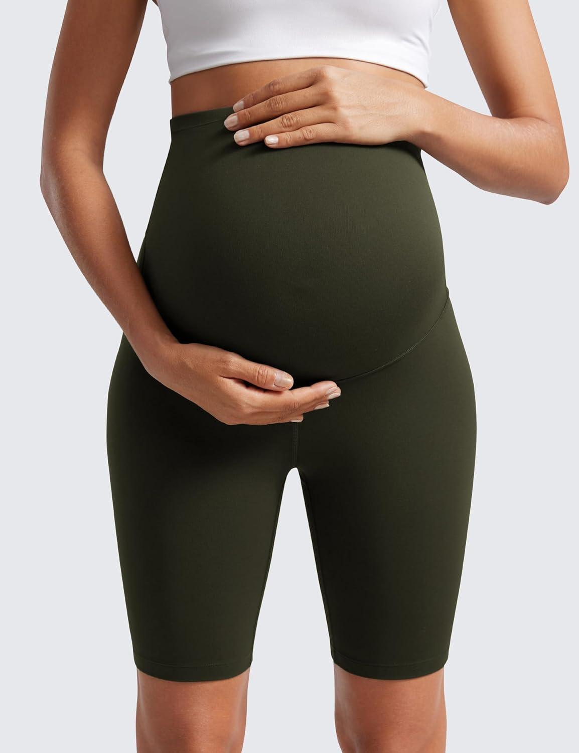 imageCRZ YOGA Butterluxe Maternity Biker Shorts 8quot Over The Belly Pregnancy Yoga Workout Womens Activewear Buttery SoftOlive Green
