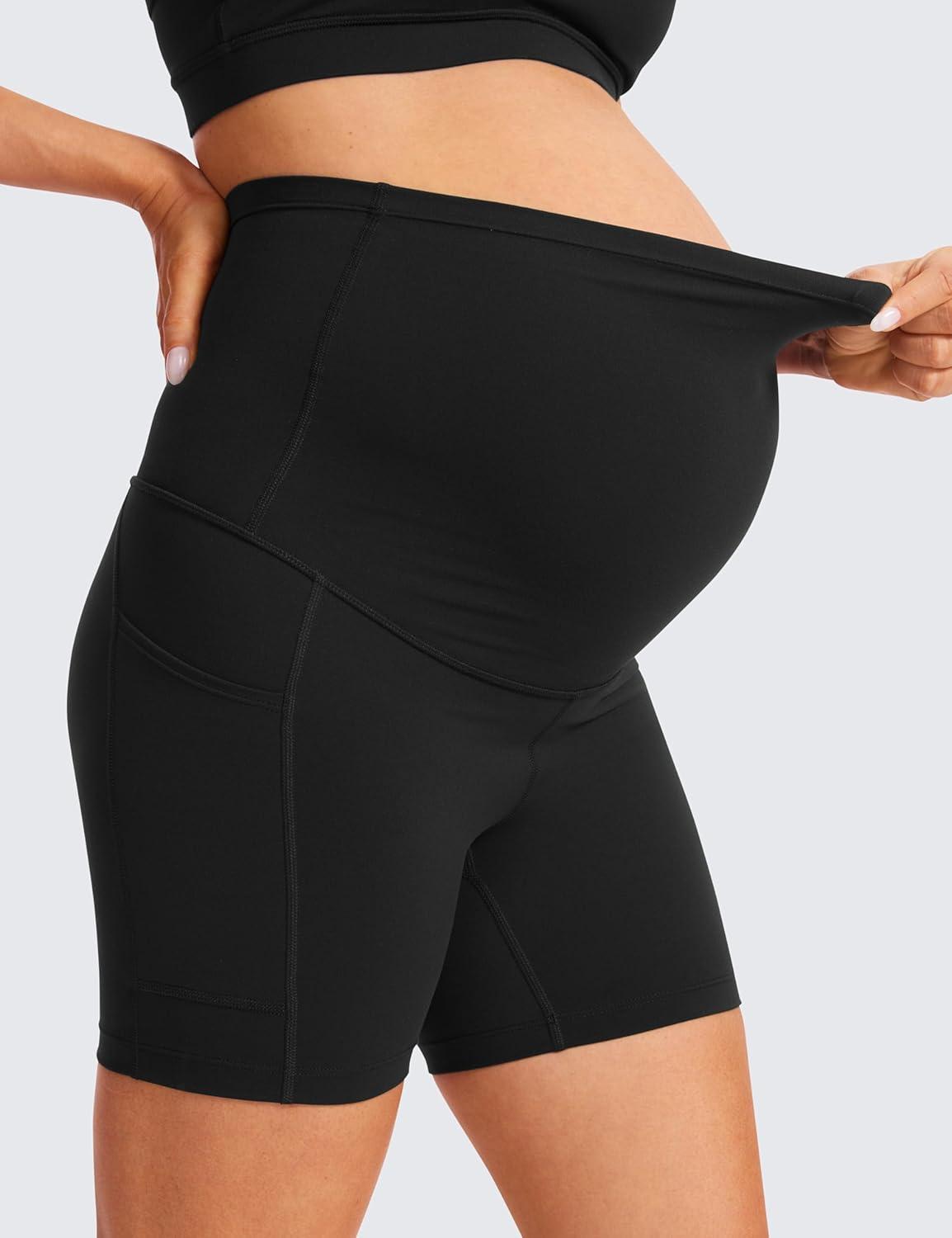 imageCRZ YOGA Butterluxe Maternity Biker Shorts Pockets 5quot Over The Belly Pregnancy Womens Yoga Workout Athletic Buttery SoftBlack