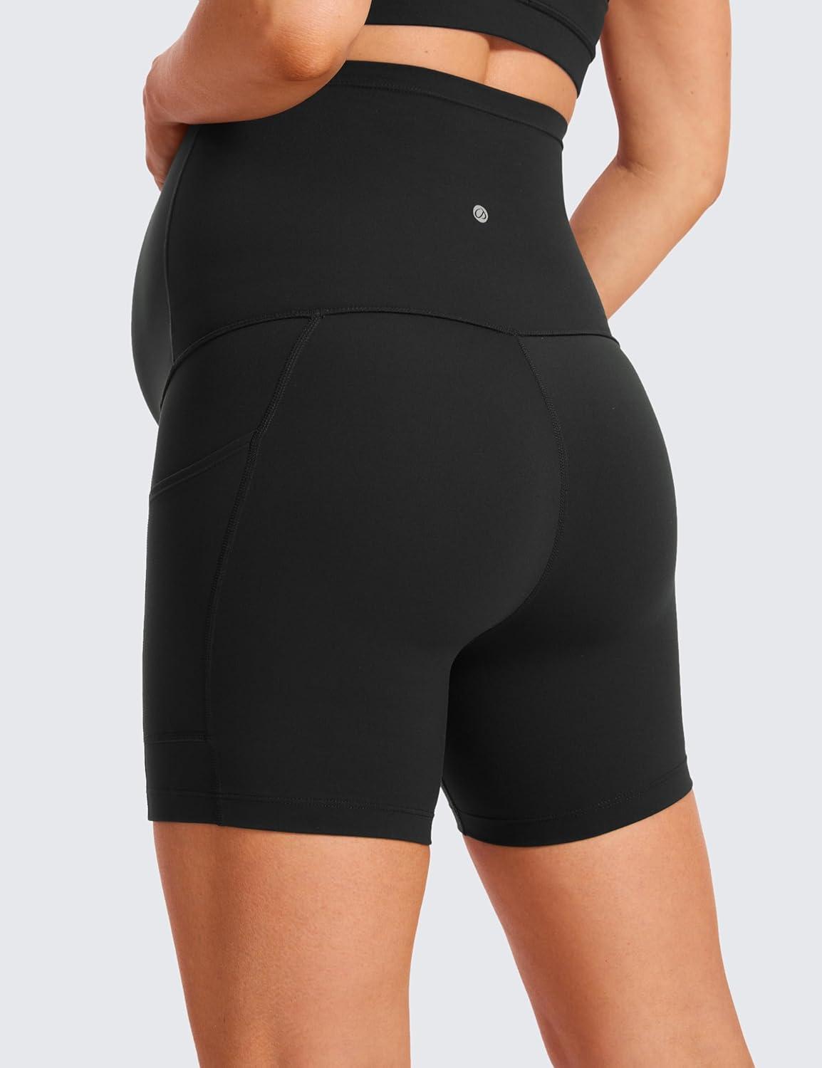 imageCRZ YOGA Butterluxe Maternity Biker Shorts Pockets 5quot Over The Belly Pregnancy Womens Yoga Workout Athletic Buttery SoftBlack