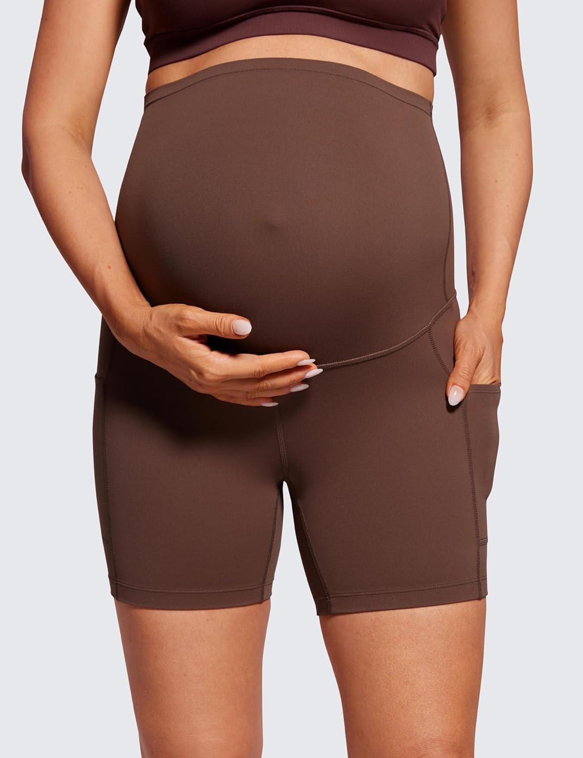 imageCRZ YOGA Butterluxe Maternity Biker Shorts Pockets 5quot Over The Belly Pregnancy Womens Yoga Workout Athletic Buttery SoftCoffee Brown