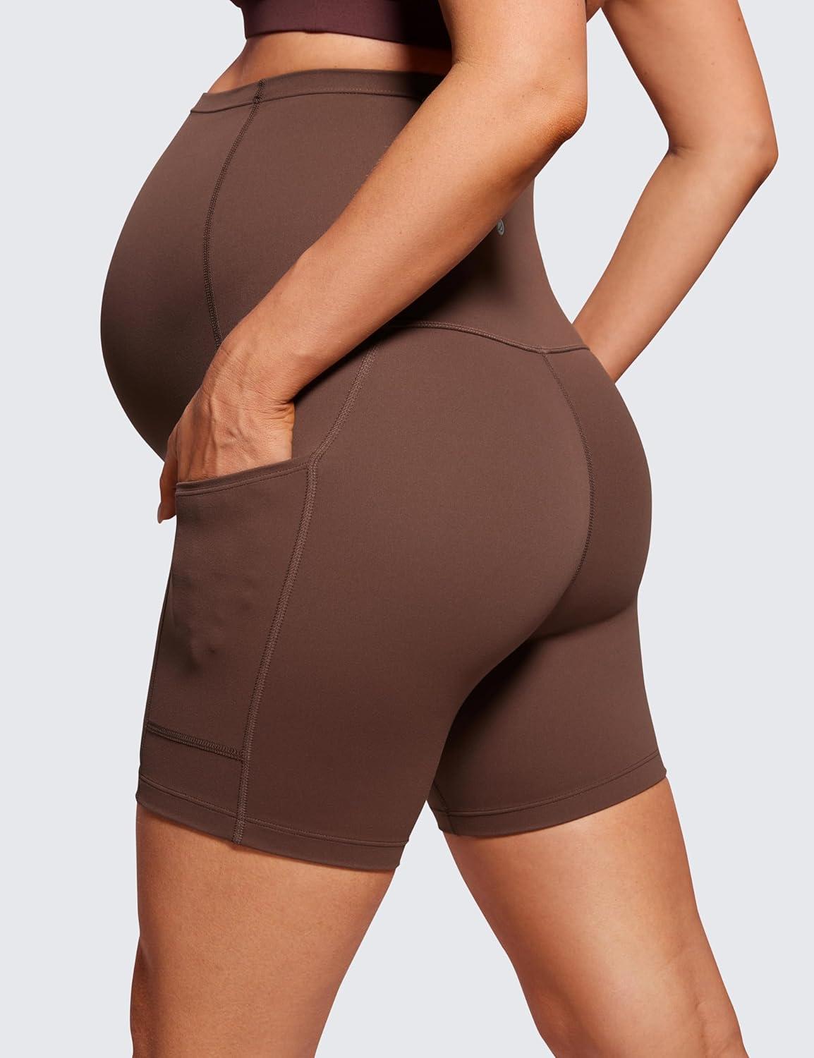 imageCRZ YOGA Butterluxe Maternity Biker Shorts Pockets 5quot Over The Belly Pregnancy Womens Yoga Workout Athletic Buttery SoftCoffee Brown