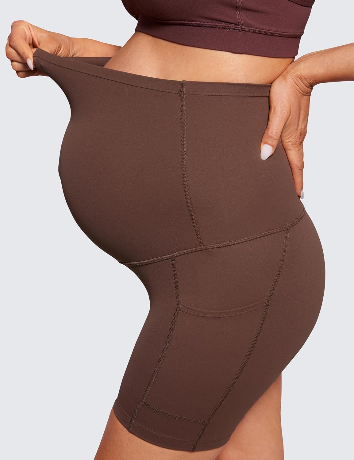 imageCRZ YOGA Butterluxe Maternity Biker Shorts Pockets 5quot Over The Belly Pregnancy Womens Yoga Workout Athletic Buttery SoftCoffee Brown
