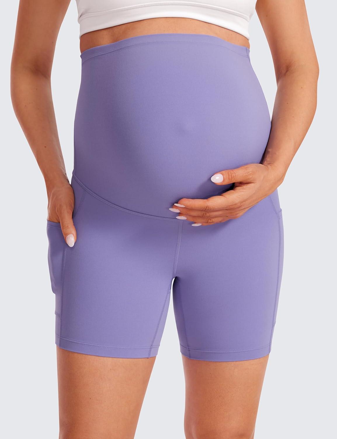 imageCRZ YOGA Butterluxe Maternity Biker Shorts Pockets 5quot Over The Belly Pregnancy Womens Yoga Workout Athletic Buttery SoftDark Lavender Purple