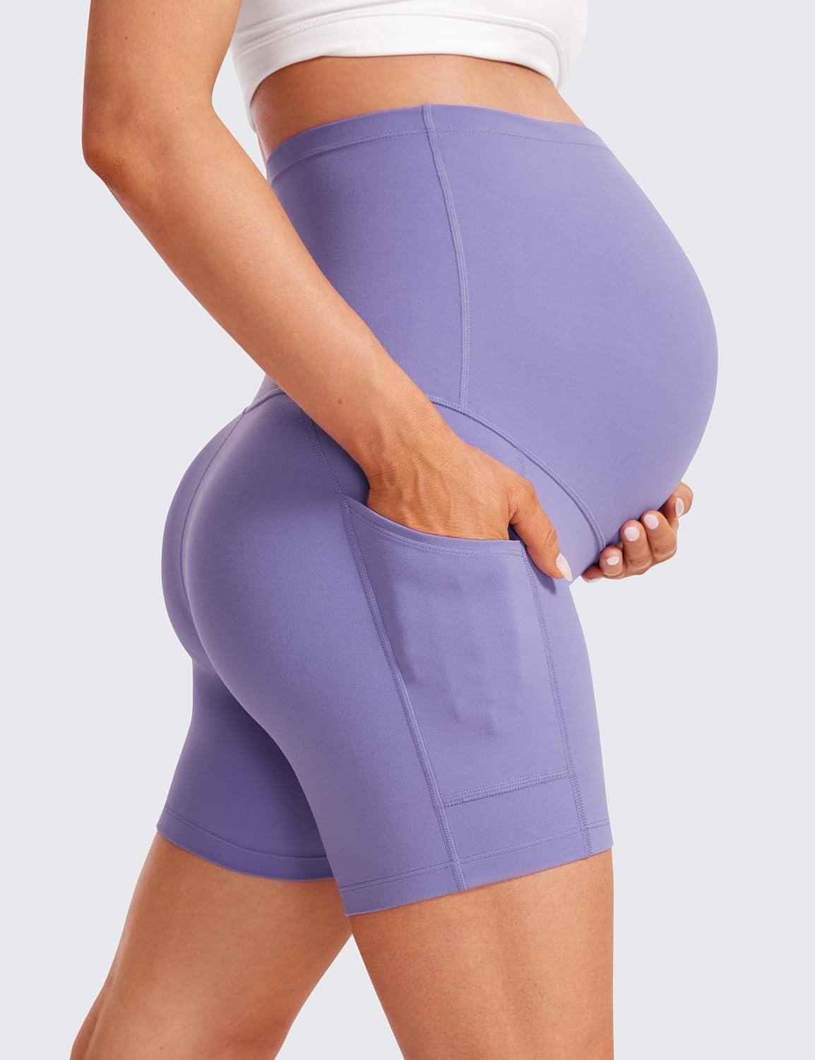 imageCRZ YOGA Butterluxe Maternity Biker Shorts Pockets 5quot Over The Belly Pregnancy Womens Yoga Workout Athletic Buttery SoftDark Lavender Purple
