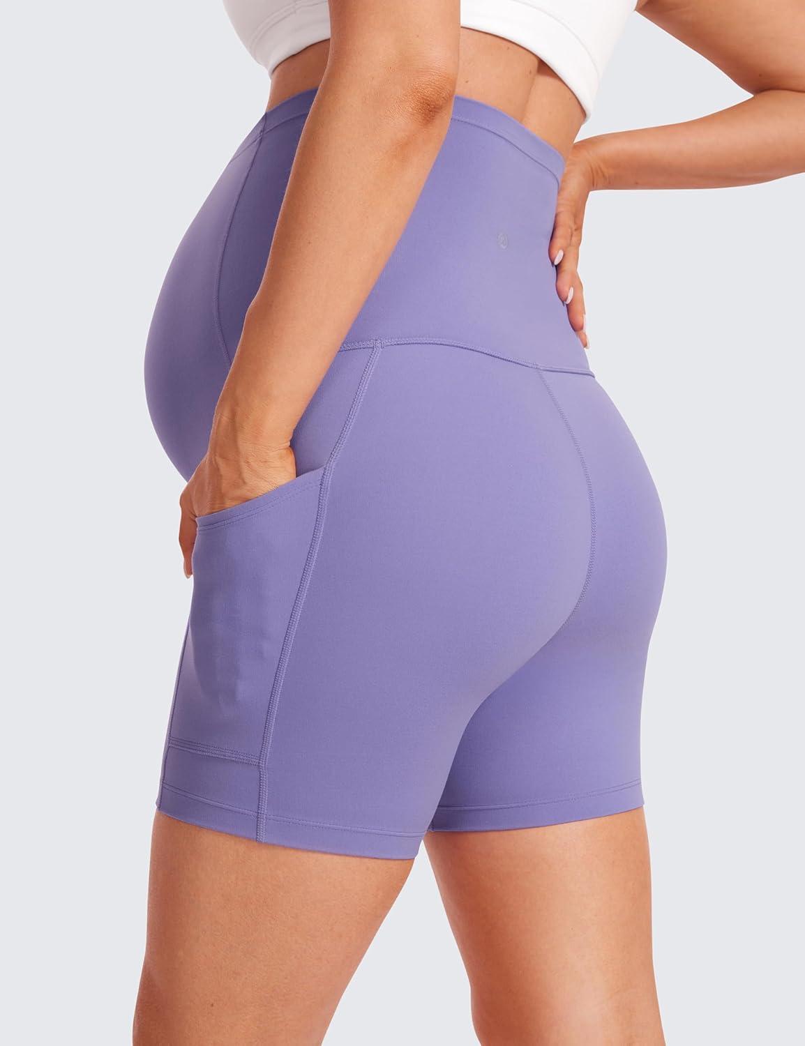 imageCRZ YOGA Butterluxe Maternity Biker Shorts Pockets 5quot Over The Belly Pregnancy Womens Yoga Workout Athletic Buttery SoftDark Lavender Purple