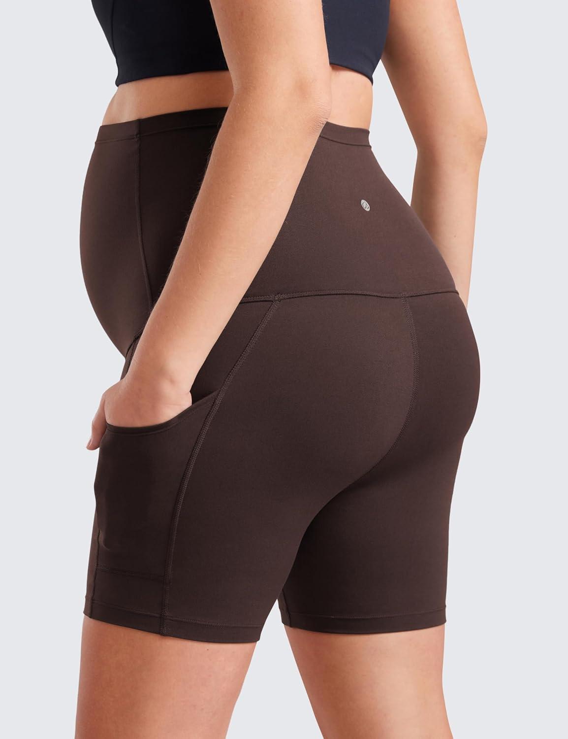 imageCRZ YOGA Butterluxe Maternity Biker Shorts Pockets 5quot Over The Belly Pregnancy Womens Yoga Workout Athletic Buttery SoftHot Fudge Brown