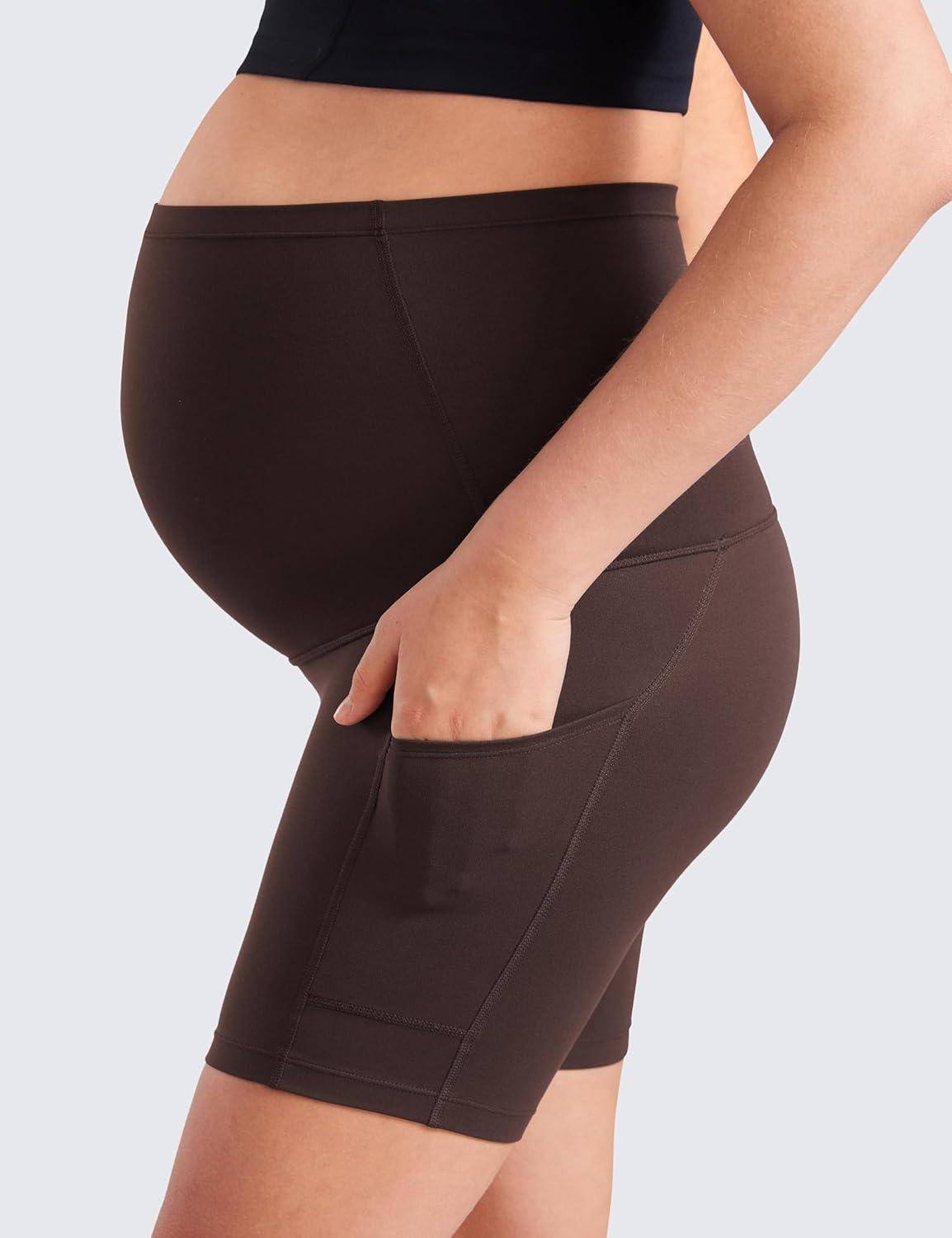 imageCRZ YOGA Butterluxe Maternity Biker Shorts Pockets 5quot Over The Belly Pregnancy Womens Yoga Workout Athletic Buttery SoftHot Fudge Brown