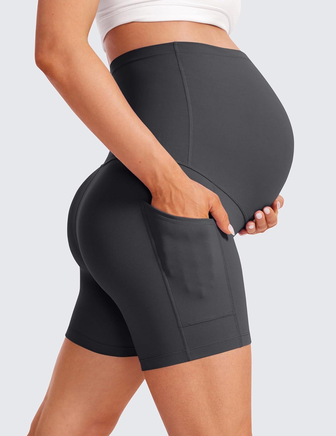 imageCRZ YOGA Butterluxe Maternity Biker Shorts Pockets 5quot Over The Belly Pregnancy Womens Yoga Workout Athletic Buttery SoftMysterious Grey