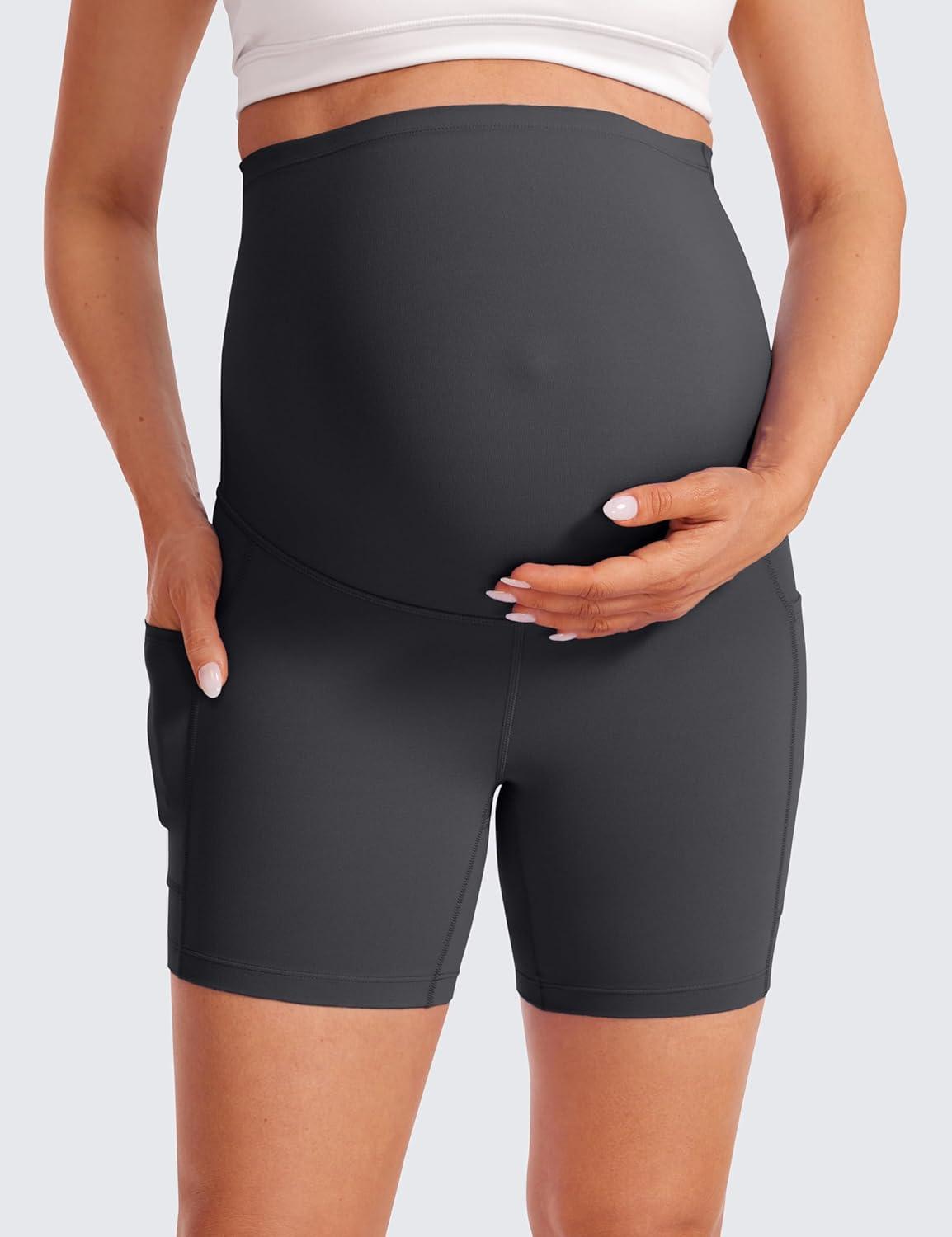 imageCRZ YOGA Butterluxe Maternity Biker Shorts Pockets 5quot Over The Belly Pregnancy Womens Yoga Workout Athletic Buttery SoftMysterious Grey