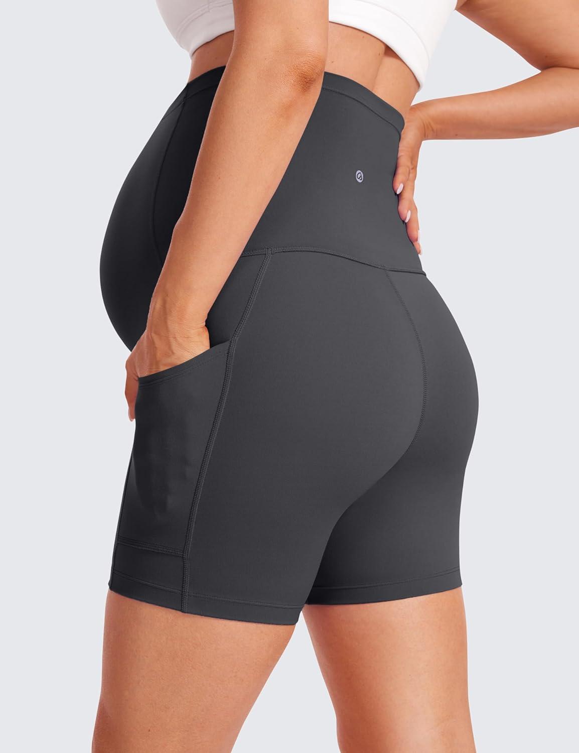 imageCRZ YOGA Butterluxe Maternity Biker Shorts Pockets 5quot Over The Belly Pregnancy Womens Yoga Workout Athletic Buttery SoftMysterious Grey