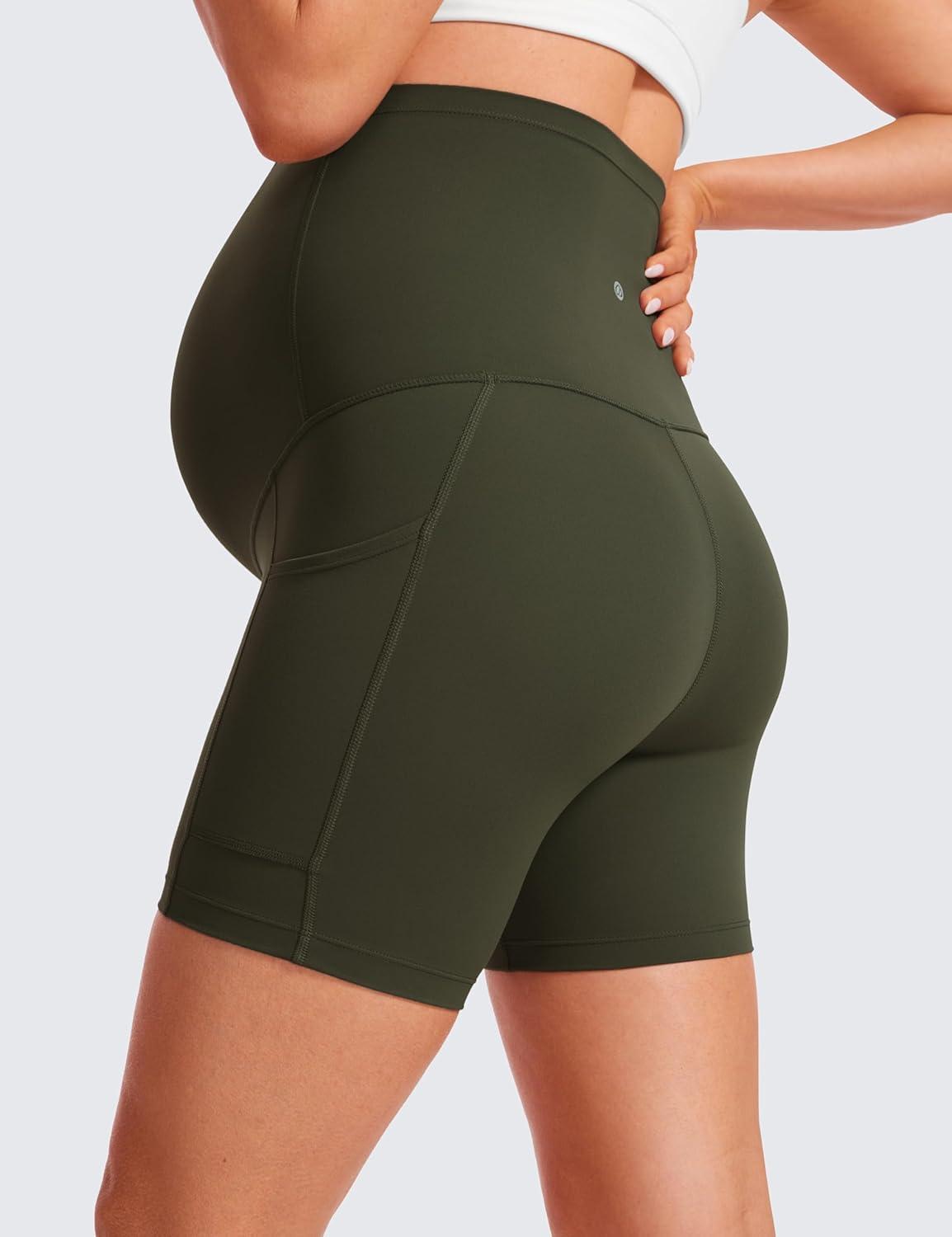 imageCRZ YOGA Butterluxe Maternity Biker Shorts Pockets 5quot Over The Belly Pregnancy Womens Yoga Workout Athletic Buttery SoftOlive Green