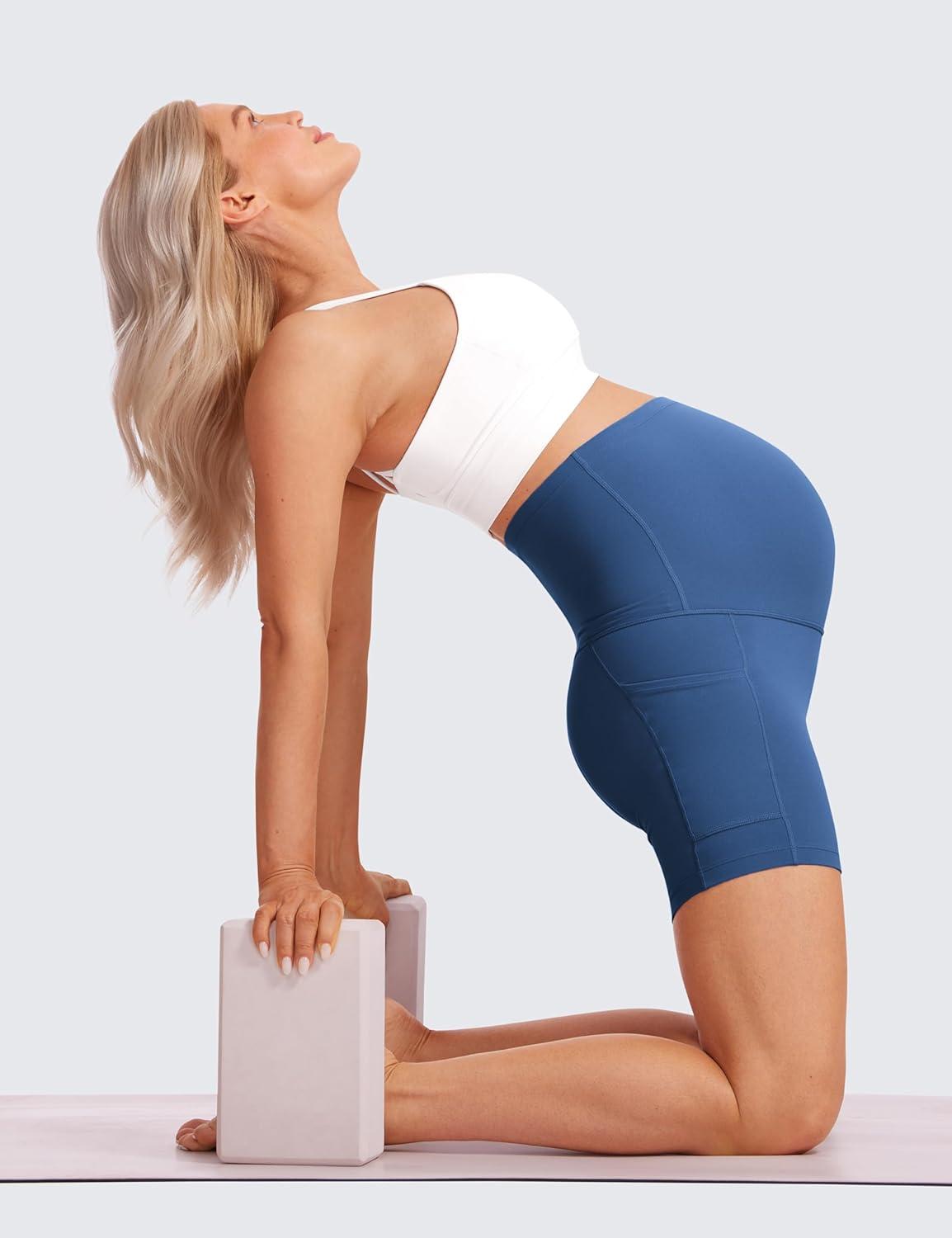 imageCRZ YOGA Butterluxe Maternity Biker Shorts Pockets 5quot Over The Belly Pregnancy Womens Yoga Workout Athletic Buttery SoftPitch Blue