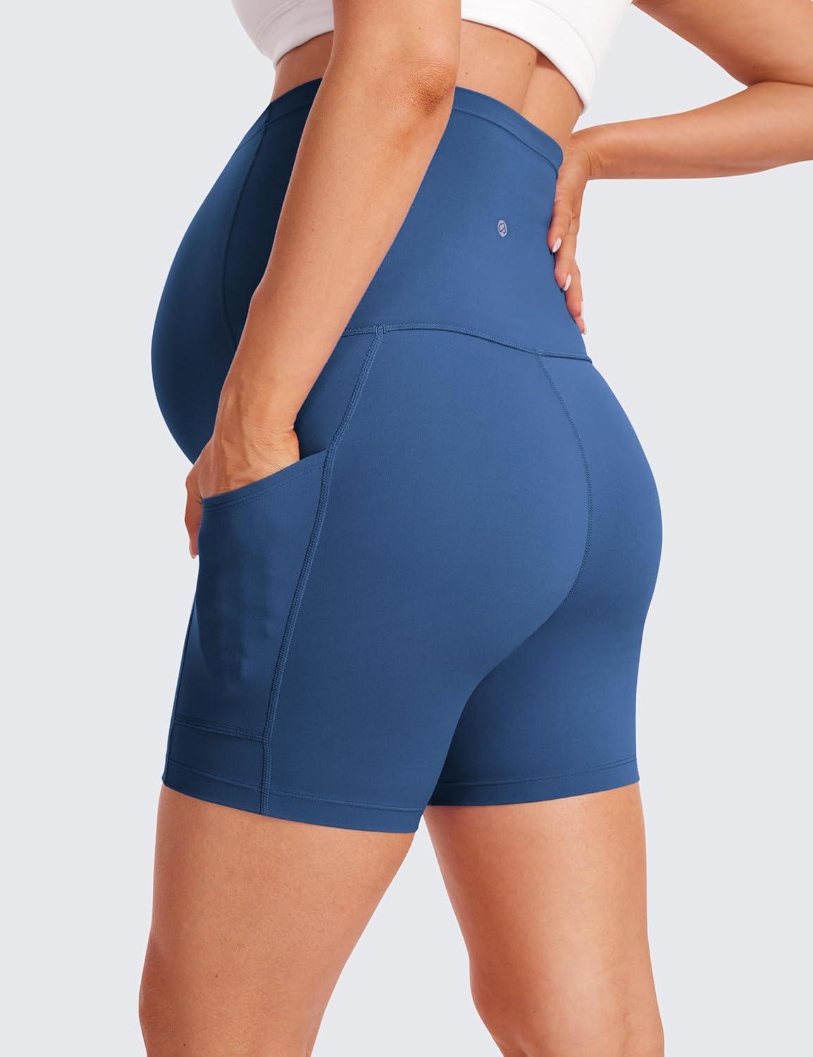 imageCRZ YOGA Butterluxe Maternity Biker Shorts Pockets 5quot Over The Belly Pregnancy Womens Yoga Workout Athletic Buttery SoftPitch Blue